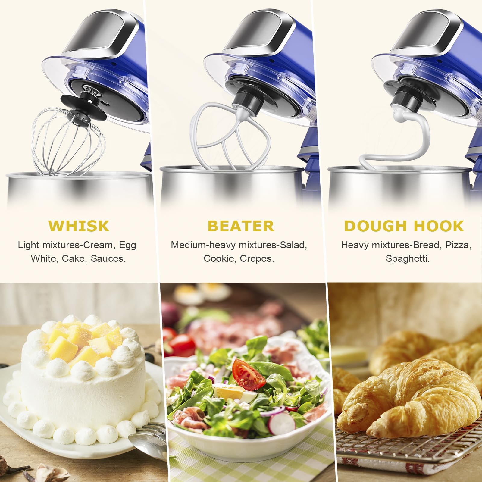 Kitchen in the box Stand Mixer,3.2Qt Small Electric Food Mixer,6 Speeds Portable Lightweight Kitchen Mixer for Daily Use with Egg Whisk,Dough Hook,Flat Beater (Blue)