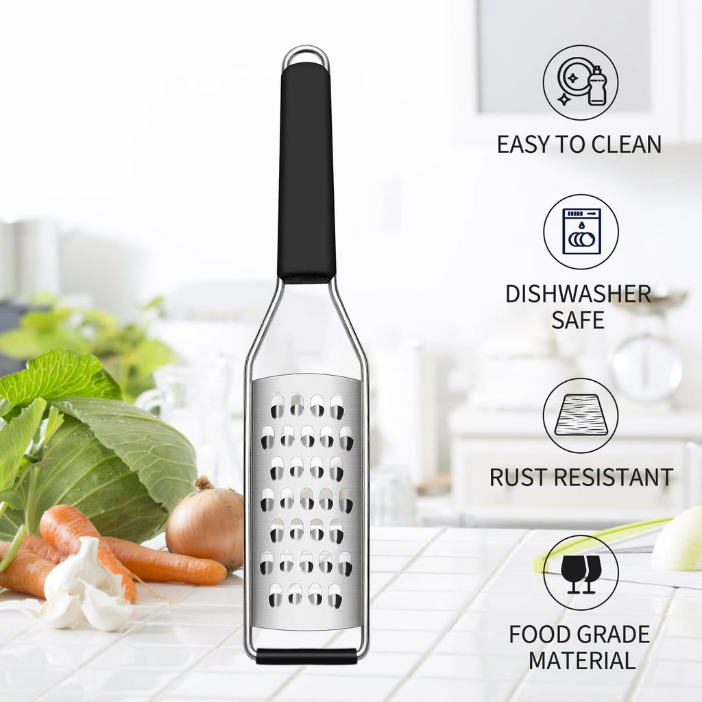 Cambom Lemon Zester Grater Three-piece Suit - Heavy Duty Kitchen Tool for Parmesan Cheese, Ginger, Garlic, Nutmeg, Chocolate, Vegetables，Fruits，Stainless Steel Grater Dishwasher Safe Black