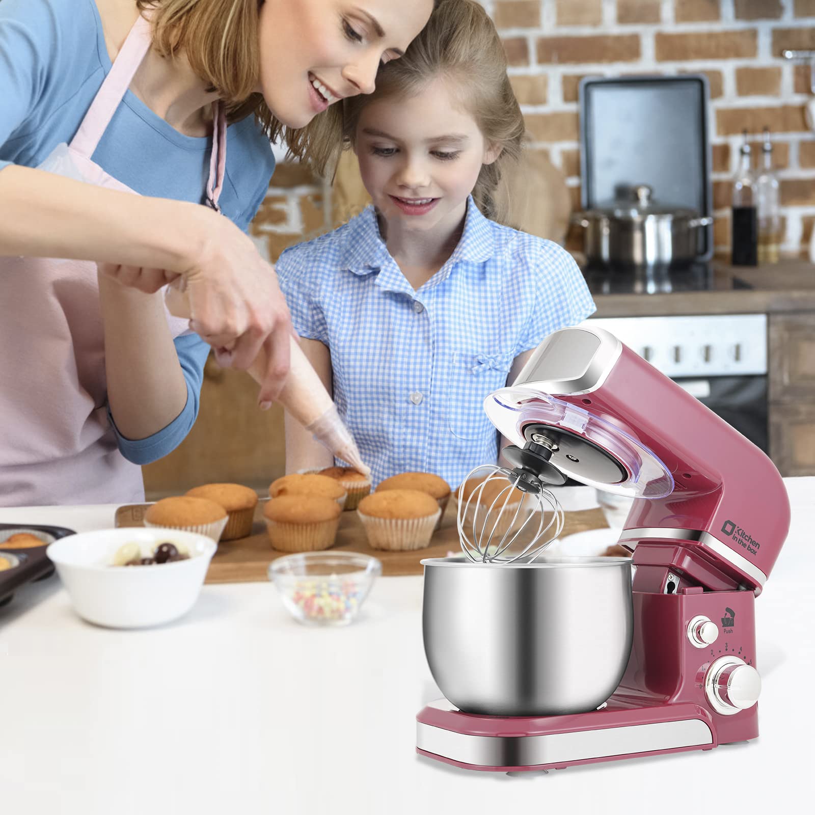 Kitchen in the box Stand Mixer,3.2Qt Small Electric Food Mixer,6 Speeds Portable Lightweight Kitchen Mixer for Daily Use with Egg Whisk,Dough Hook,Flat Beater (Blue)