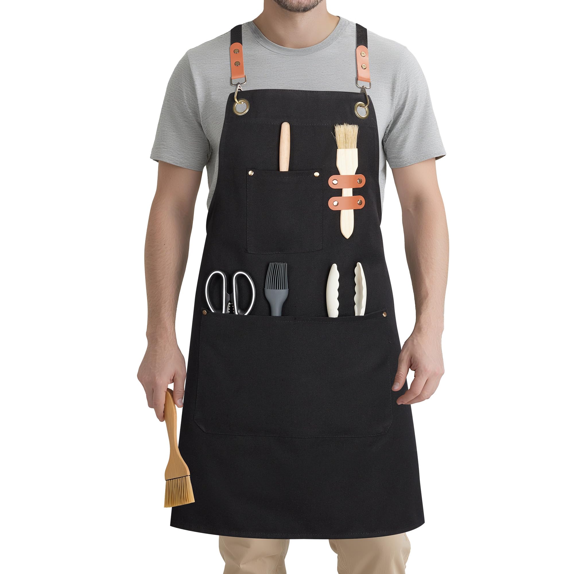 Syntus Adjustable Bib Apron with 2 Pockets Cooking Kitchen Aprons for Women Men Chef