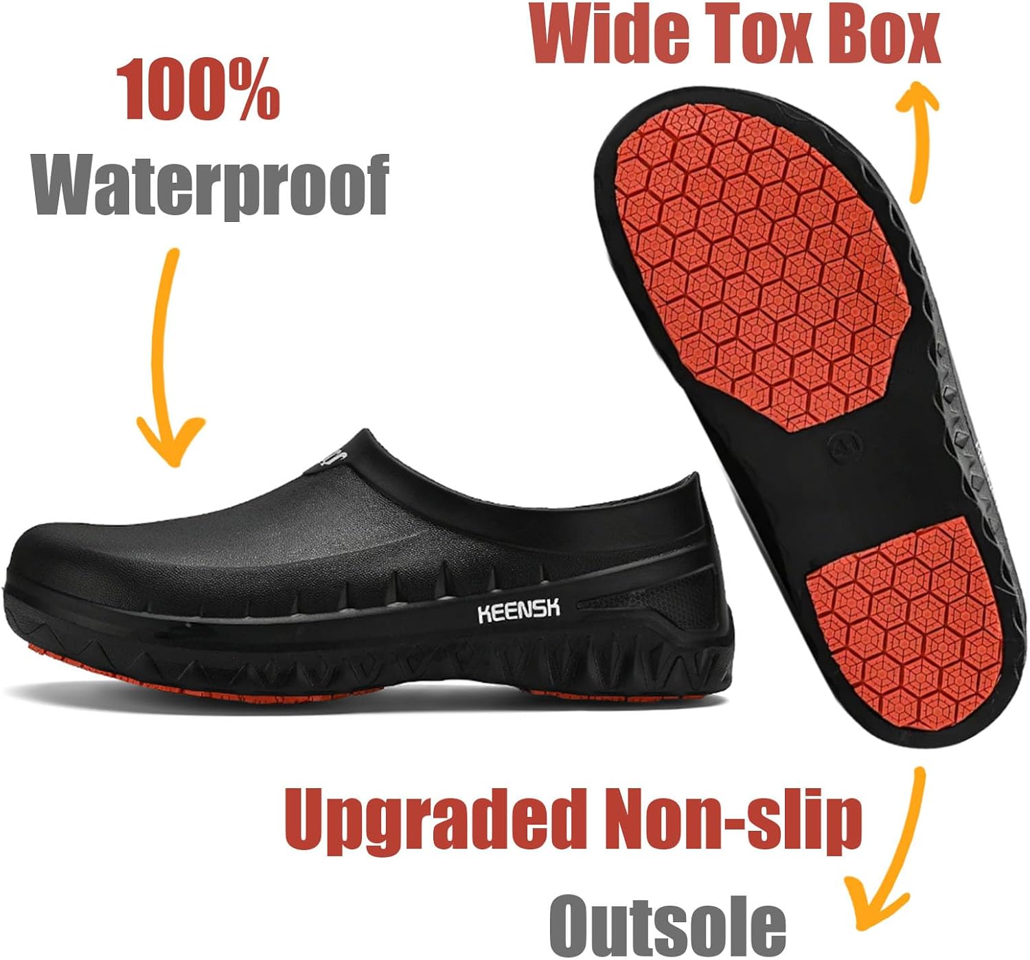 MEIAGDT Women's Men's Work Clogs Kitchen Shoes Non Slip Waterproof Restaurant Garden Nursing Food Service Chef Shoes