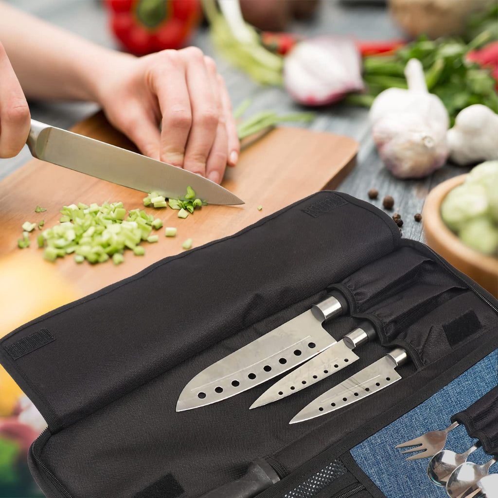 Chef’s Knife Roll Bag, Heavy Duty Oxford Chef Knife Bag, Portable 13 Slots Chef Knife Case, Multi-function Cutlery Knives Pouch Holder Knife Wrap Wallet Tool Roll