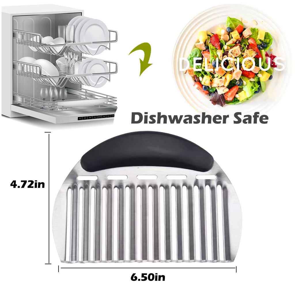JAYVAR Large Crinkle Cutter French Fry Cutter, Large Crinkle Potato Slicer Wavy Chopper, Stainless Steel Wavy Slicer Crinkle Cutting Chopping Tools with Handle for Carrot Vegetable