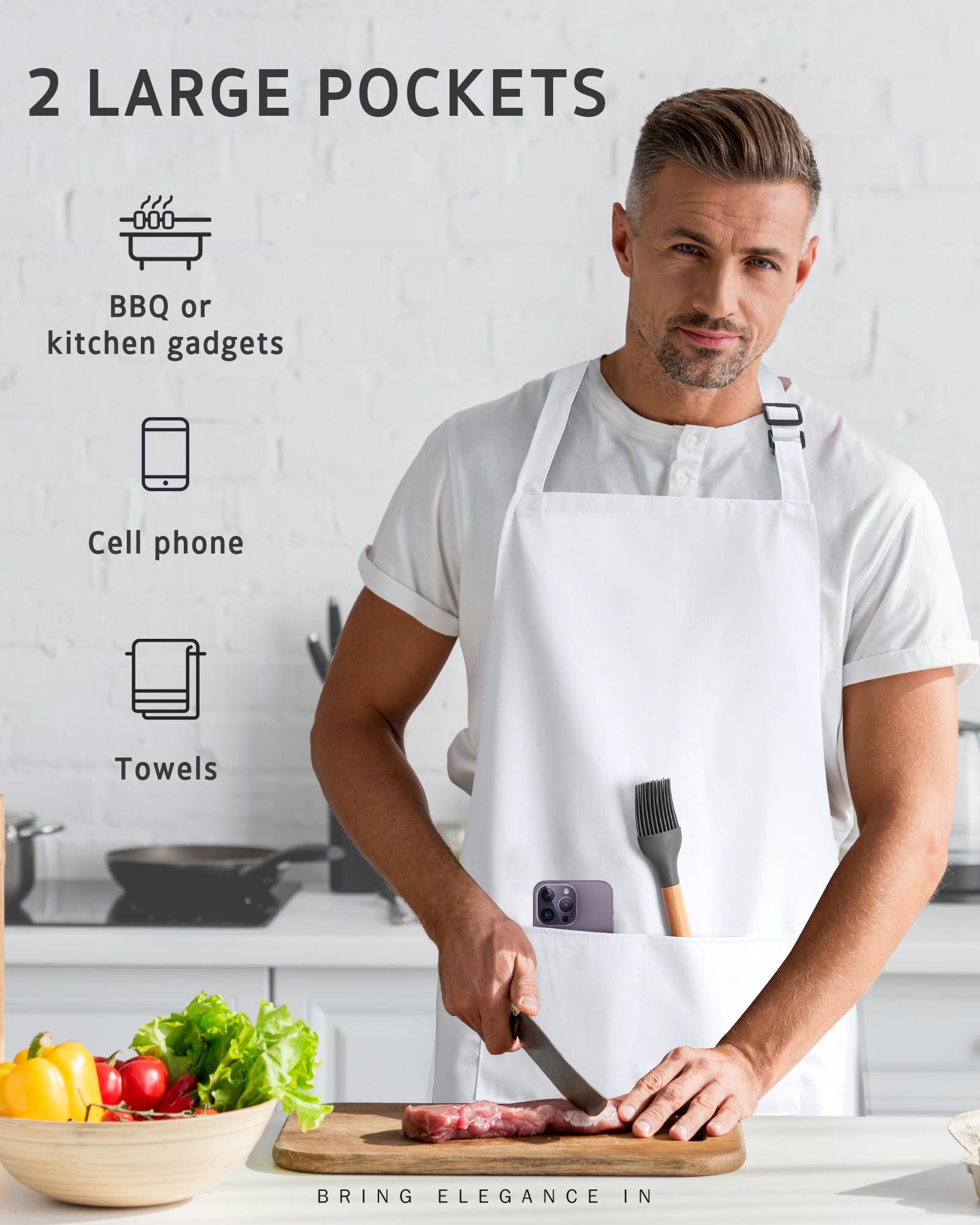 Syntus Adjustable Bib Apron with 2 Pockets Cooking Kitchen Aprons for Women Men Chef