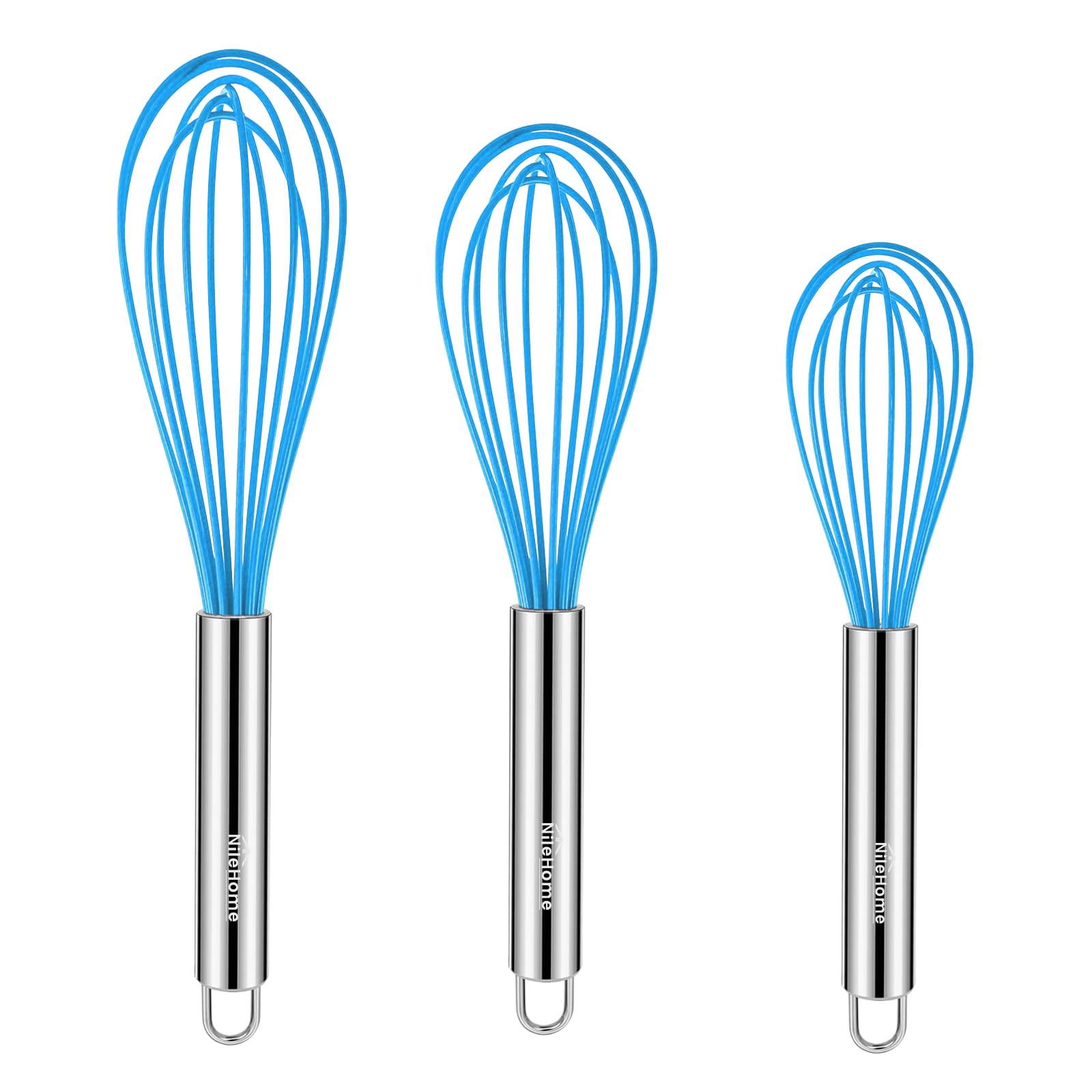 NileHome Stainless Steel Whisk Set 8" 10" 12" Kitchen Whisk Balloon Whisk Kitchen Wisk Wire Whisks for Cooking, Whisking, Blending, Beating, Stirring-3 Pack…
