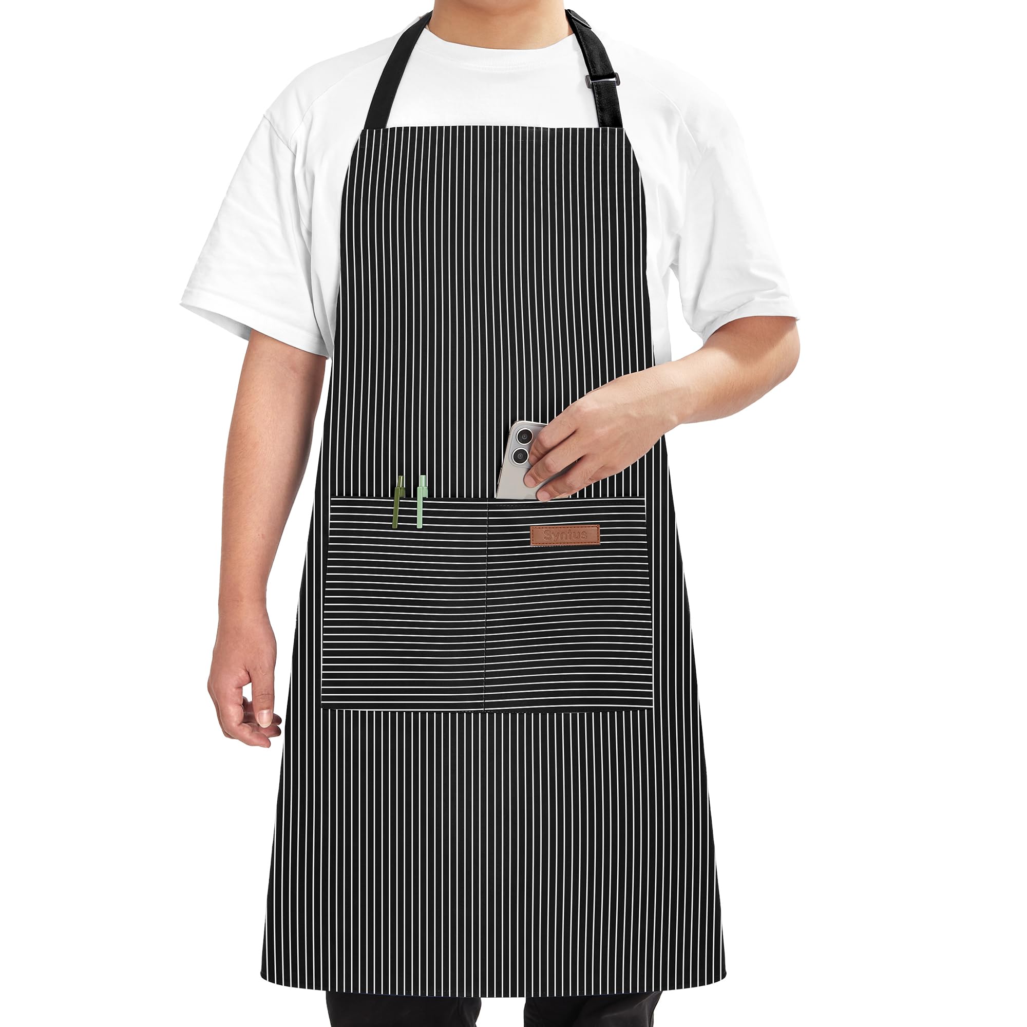 Syntus Adjustable Bib Apron with 2 Pockets Cooking Kitchen Aprons for Women Men Chef