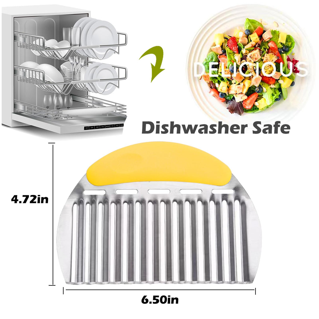 JAYVAR Large Crinkle Cutter French Fry Cutter, Large Crinkle Potato Slicer Wavy Chopper, Stainless Steel Wavy Slicer Crinkle Cutting Chopping Tools with Handle for Carrot Vegetable