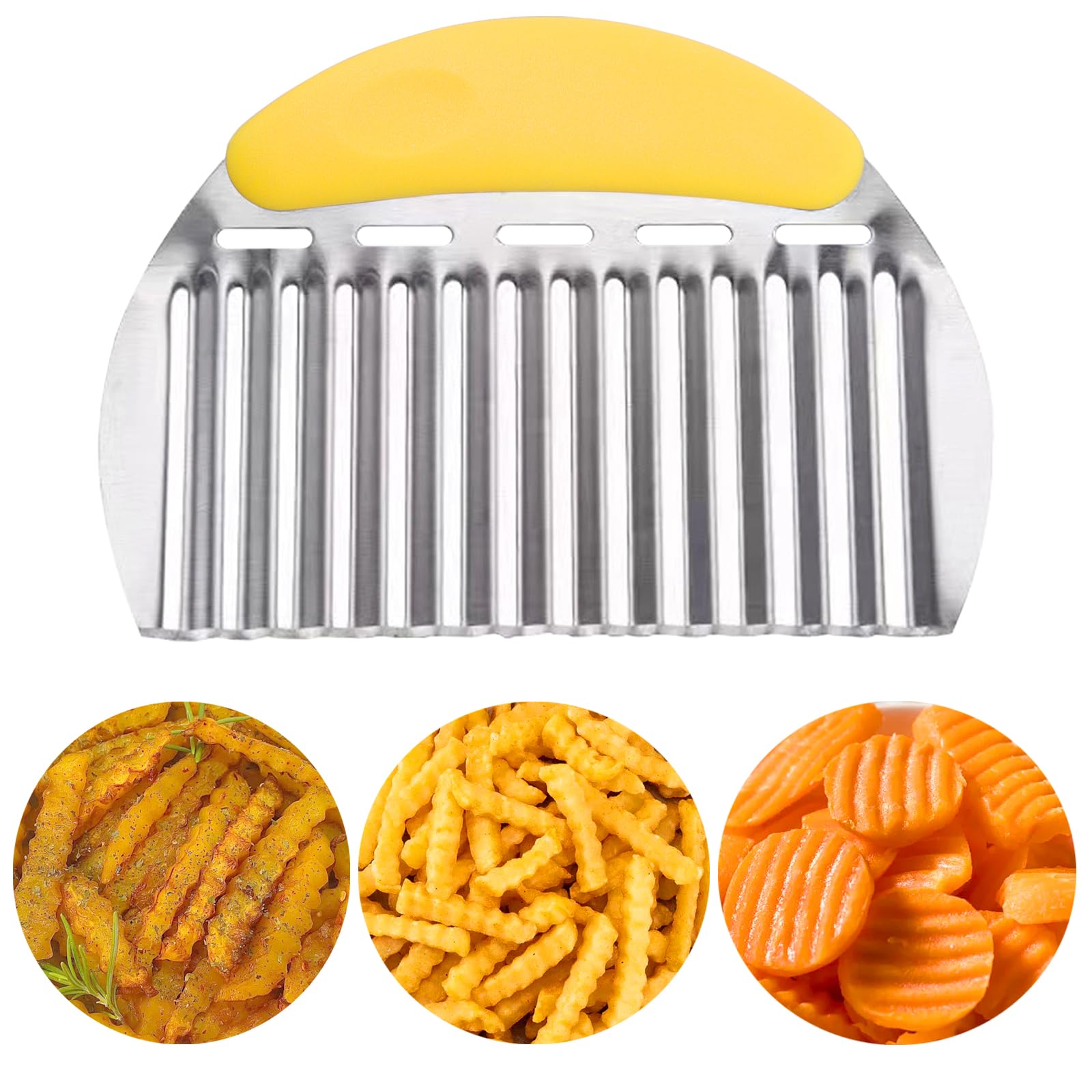 JAYVAR Large Crinkle Cutter French Fry Cutter, Large Crinkle Potato Slicer Wavy Chopper, Stainless Steel Wavy Slicer Crinkle Cutting Chopping Tools with Handle for Carrot Vegetable