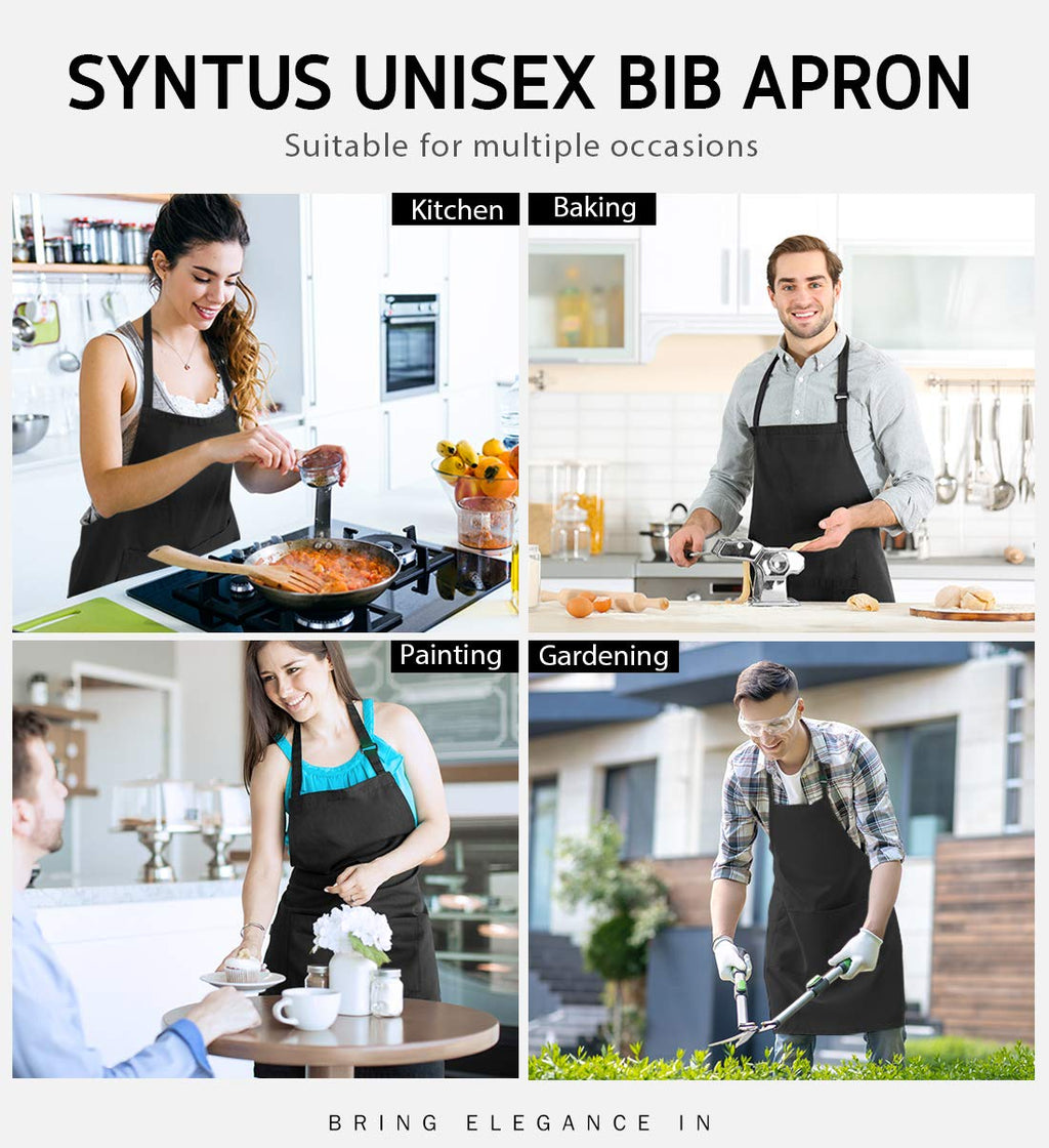 Syntus Adjustable Bib Apron with 2 Pockets Cooking Kitchen Aprons for Women Men Chef