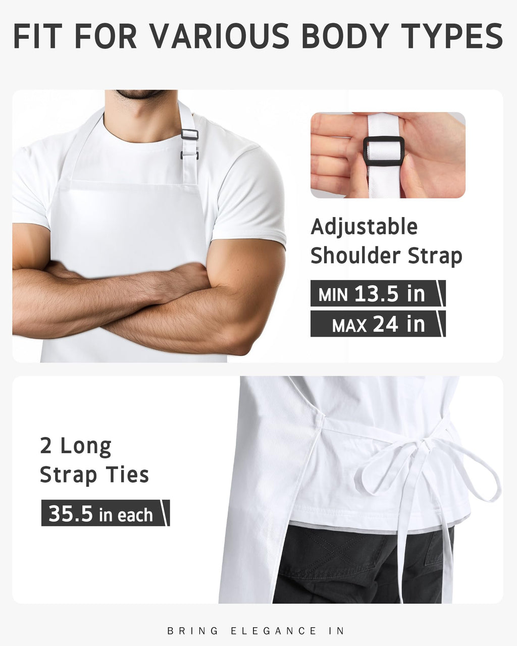 Syntus Adjustable Bib Apron with 2 Pockets Cooking Kitchen Aprons for Women Men Chef