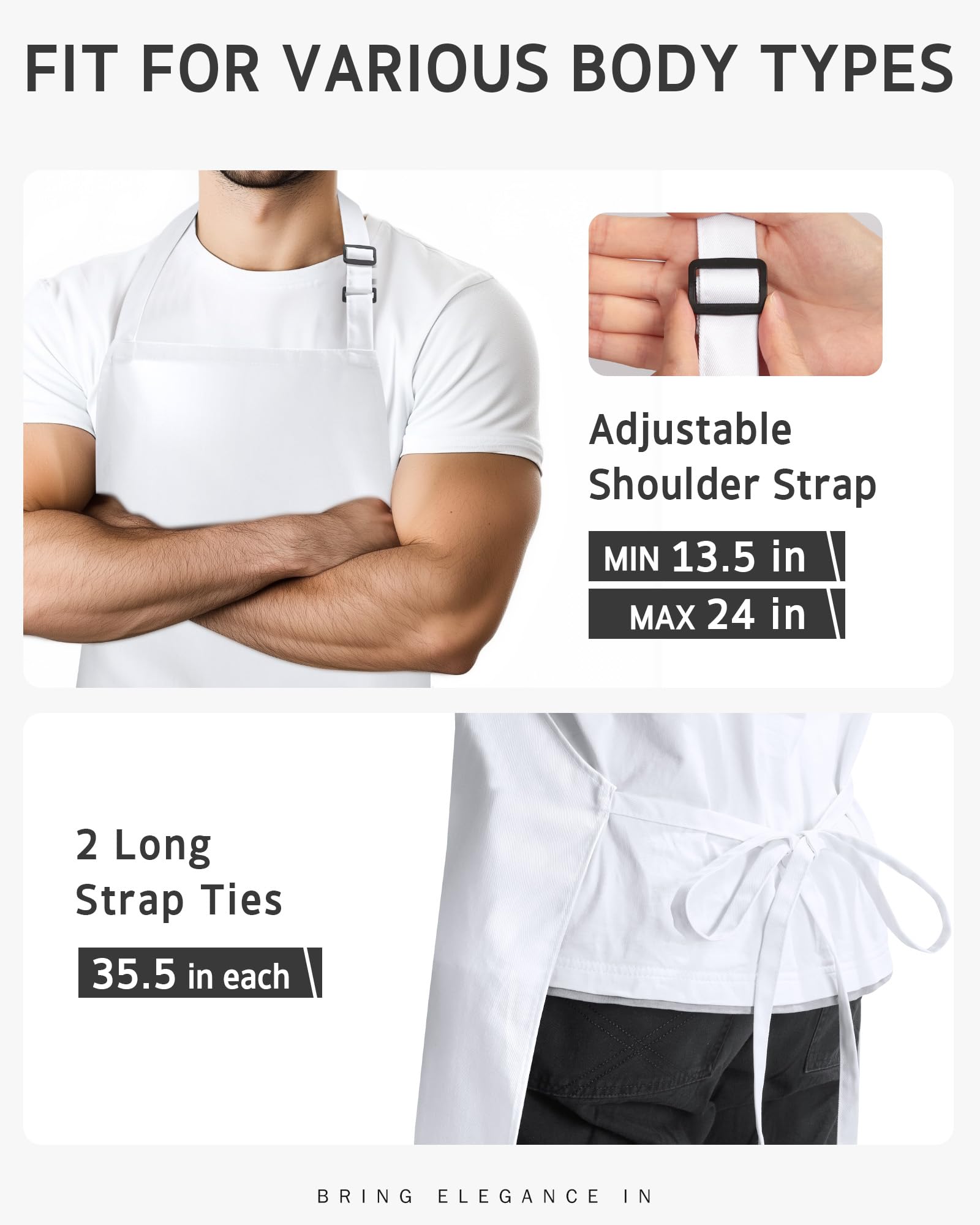 Syntus Adjustable Bib Apron with 2 Pockets Cooking Kitchen Aprons for Women Men Chef
