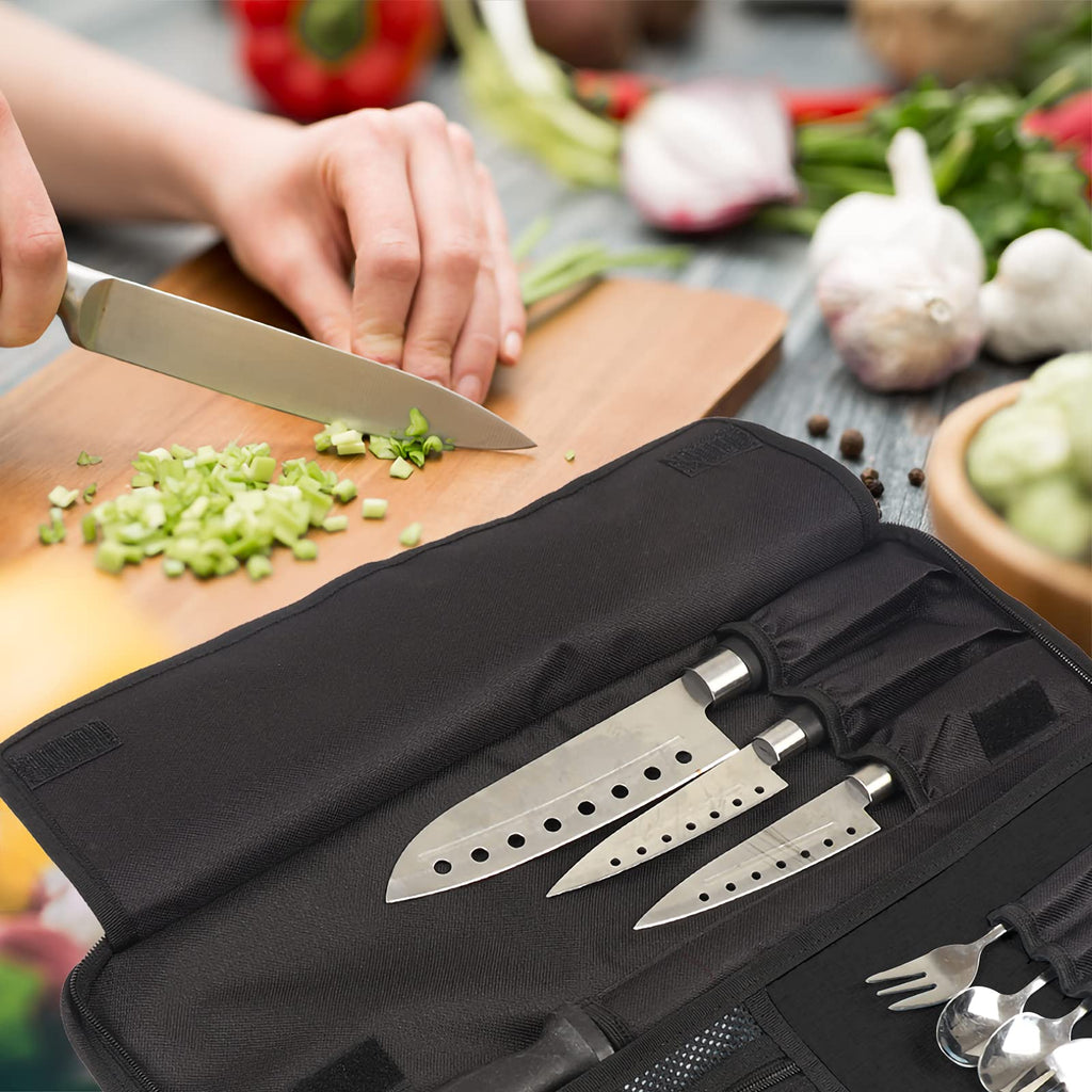 Chef’s Knife Roll Bag, Heavy Duty Oxford Chef Knife Bag, Portable 13 Slots Chef Knife Case, Multi-function Cutlery Knives Pouch Holder Knife Wrap Wallet Tool Roll