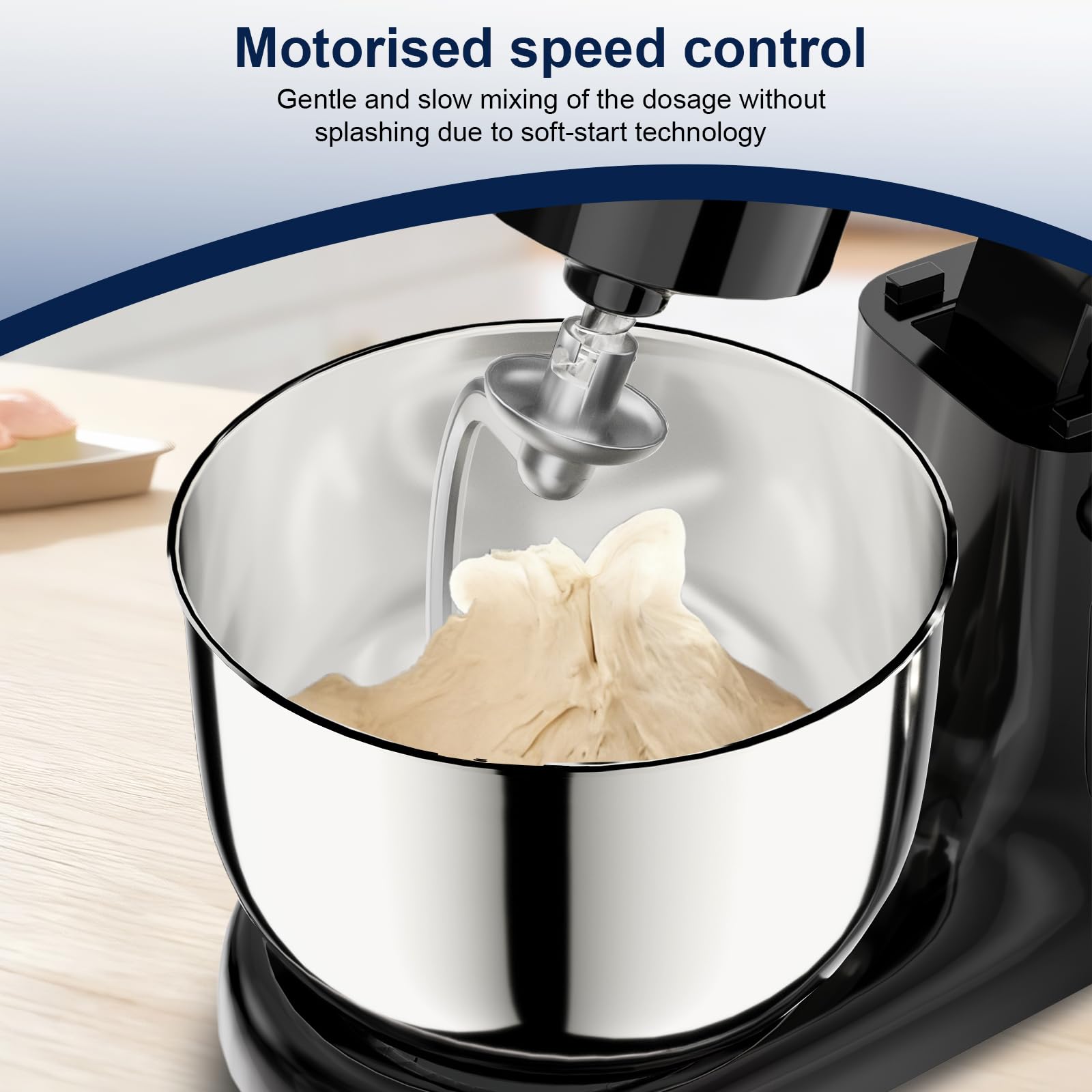 Camic Stand Mixer, 4.2QT+5.3QT Two bowls Electric Food Mixer, 10 Speeds with Digital setting 3-IN-1 Kitchen Mixer for Baking Cakes Cookie Bread Salad with Egg Whisk,Dough Hook,Flat Beater (Grey)