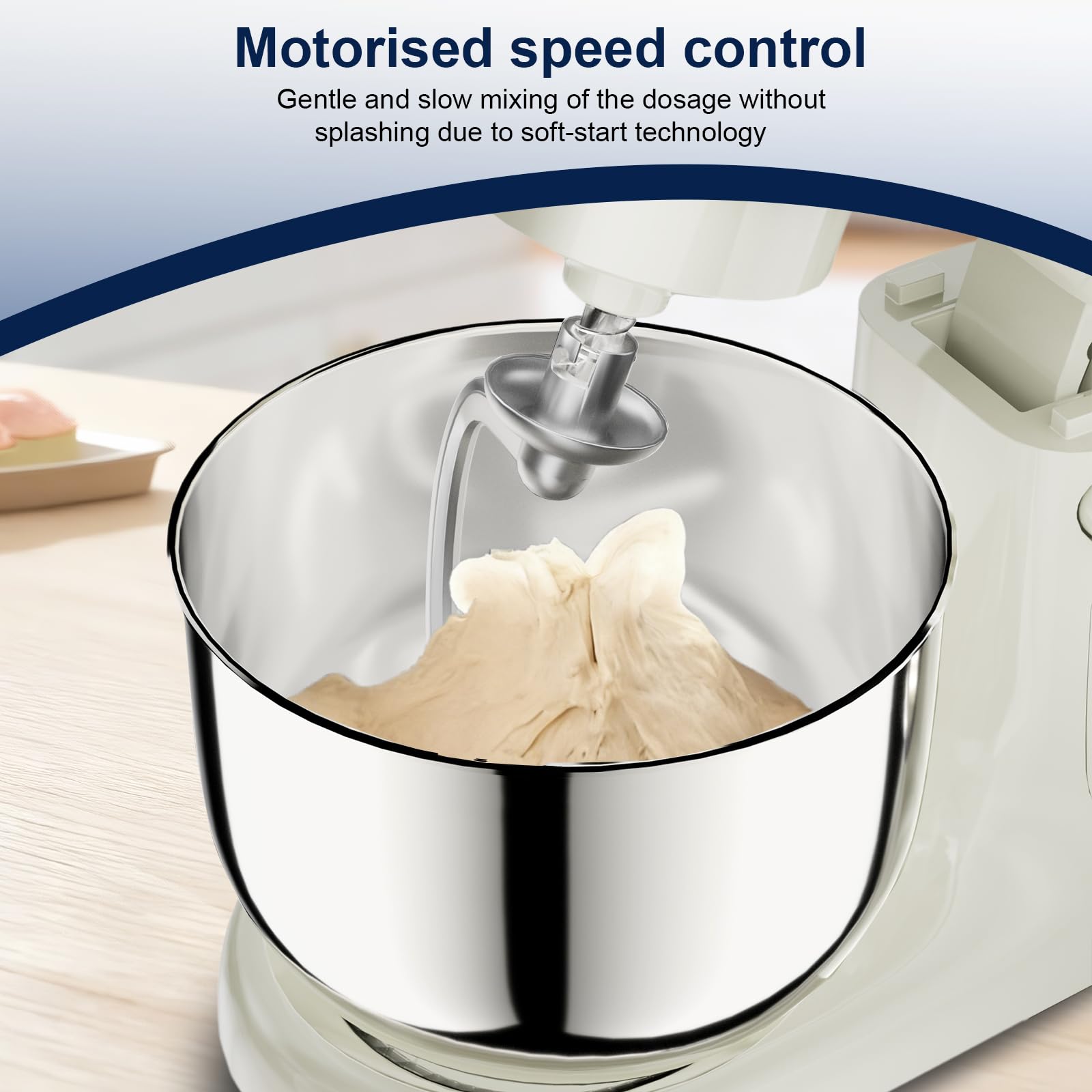 Camic Stand Mixer, 4.2QT+5.3QT Two bowls Electric Food Mixer, 10 Speeds with Digital setting 3-IN-1 Kitchen Mixer for Baking Cakes Cookie Bread Salad with Egg Whisk,Dough Hook,Flat Beater (Grey)