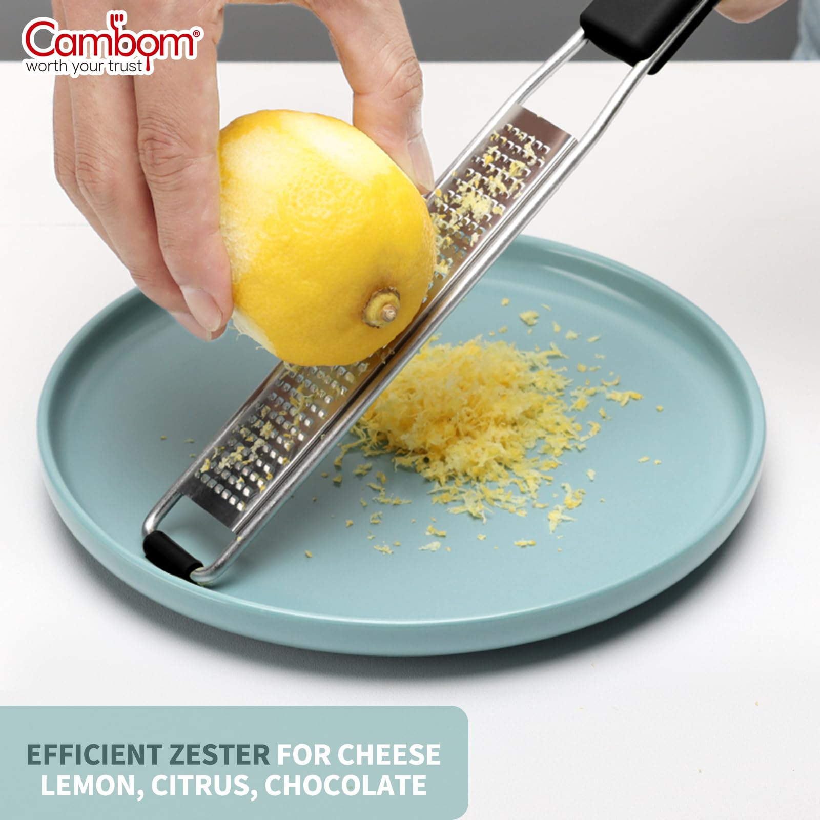 Cambom Lemon Zester Grater Three-piece Suit - Heavy Duty Kitchen Tool for Parmesan Cheese, Ginger, Garlic, Nutmeg, Chocolate, Vegetables，Fruits，Stainless Steel Grater Dishwasher Safe Black