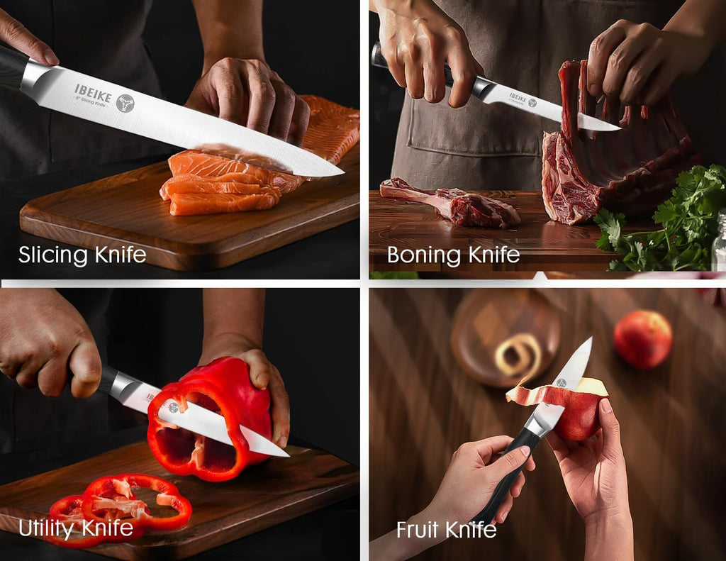 Chef Knife Set Professional - 7-Piece Kitchen knife Set without Block, High Carbon Stainless Steel Japanese-Style Kitchen knives, Full-Tang, Ergonomic Pakkawood Handle for Christmas