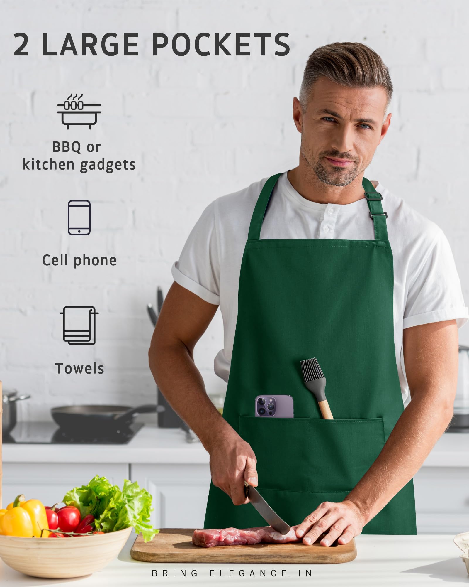 Syntus Adjustable Bib Apron with 2 Pockets Cooking Kitchen Aprons for Women Men Chef