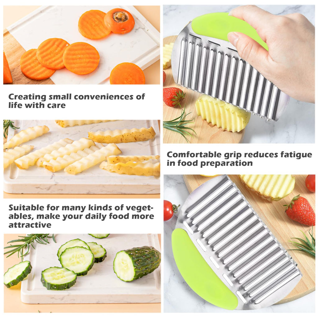 JAYVAR Large Crinkle Cutter French Fry Cutter, Large Crinkle Potato Slicer Wavy Chopper, Stainless Steel Wavy Slicer Crinkle Cutting Chopping Tools with Handle for Carrot Vegetable