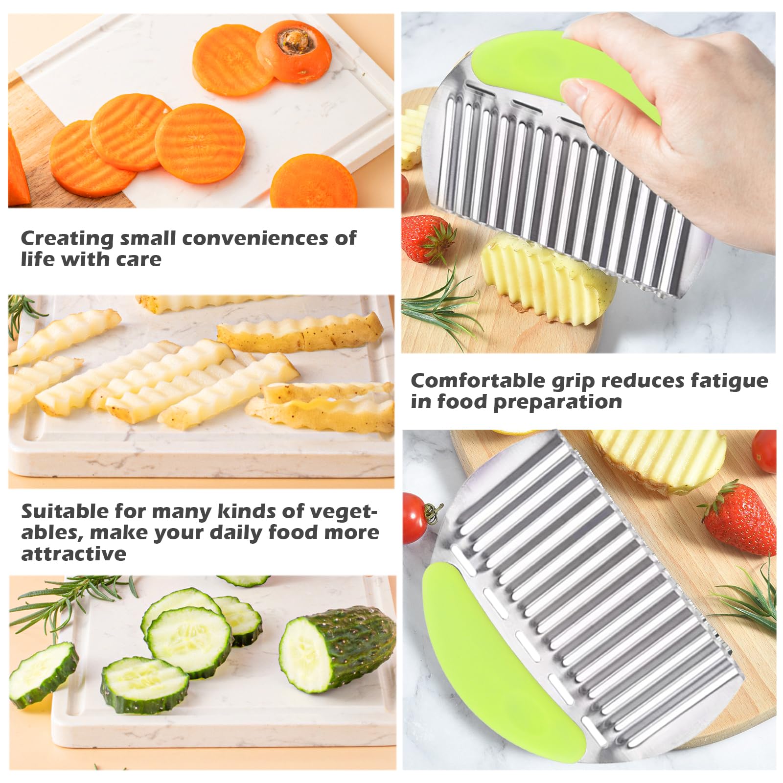 JAYVAR Large Crinkle Cutter French Fry Cutter, Large Crinkle Potato Slicer Wavy Chopper, Stainless Steel Wavy Slicer Crinkle Cutting Chopping Tools with Handle for Carrot Vegetable