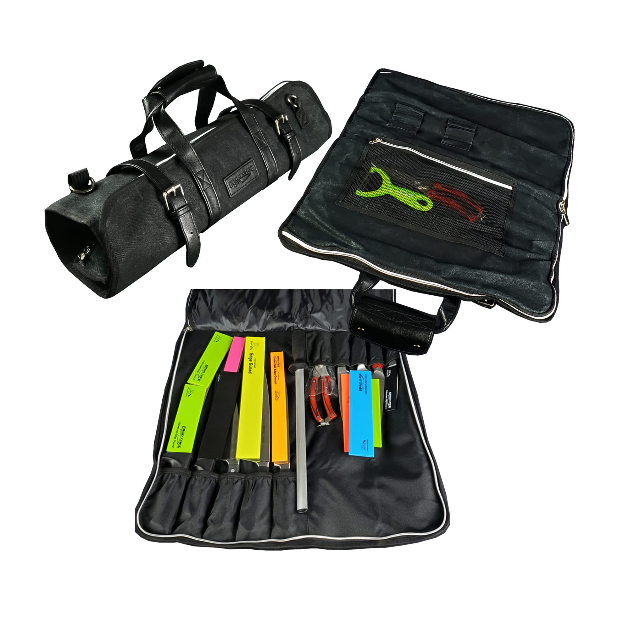 Ergo Chef 5 Pocket Chef Knife Case Roll Bag Bi-Fold (Black) Lightweight - Durable Nylon / Polyester Blend– Perfect for the Busy Traveling Chef