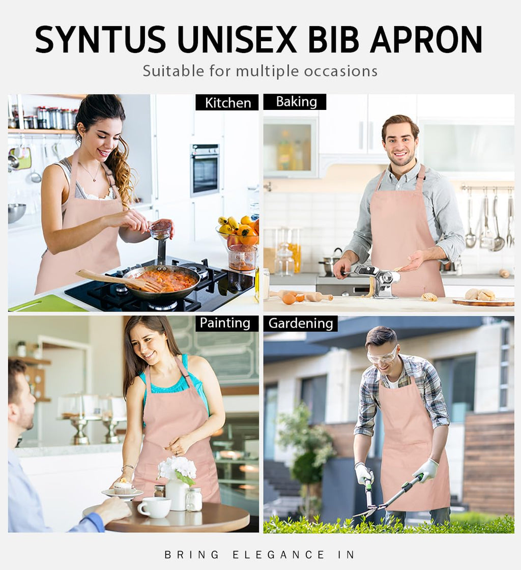 Syntus Adjustable Bib Apron with 2 Pockets Cooking Kitchen Aprons for Women Men Chef