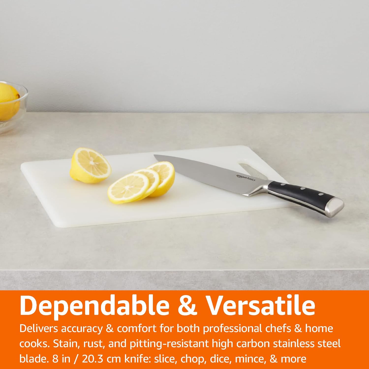 Classic 8-inch Full Tang High Carbon Stainless Steel Chef's Knife, Multipurpose Kitchen Knife with Three Rivets, Silver