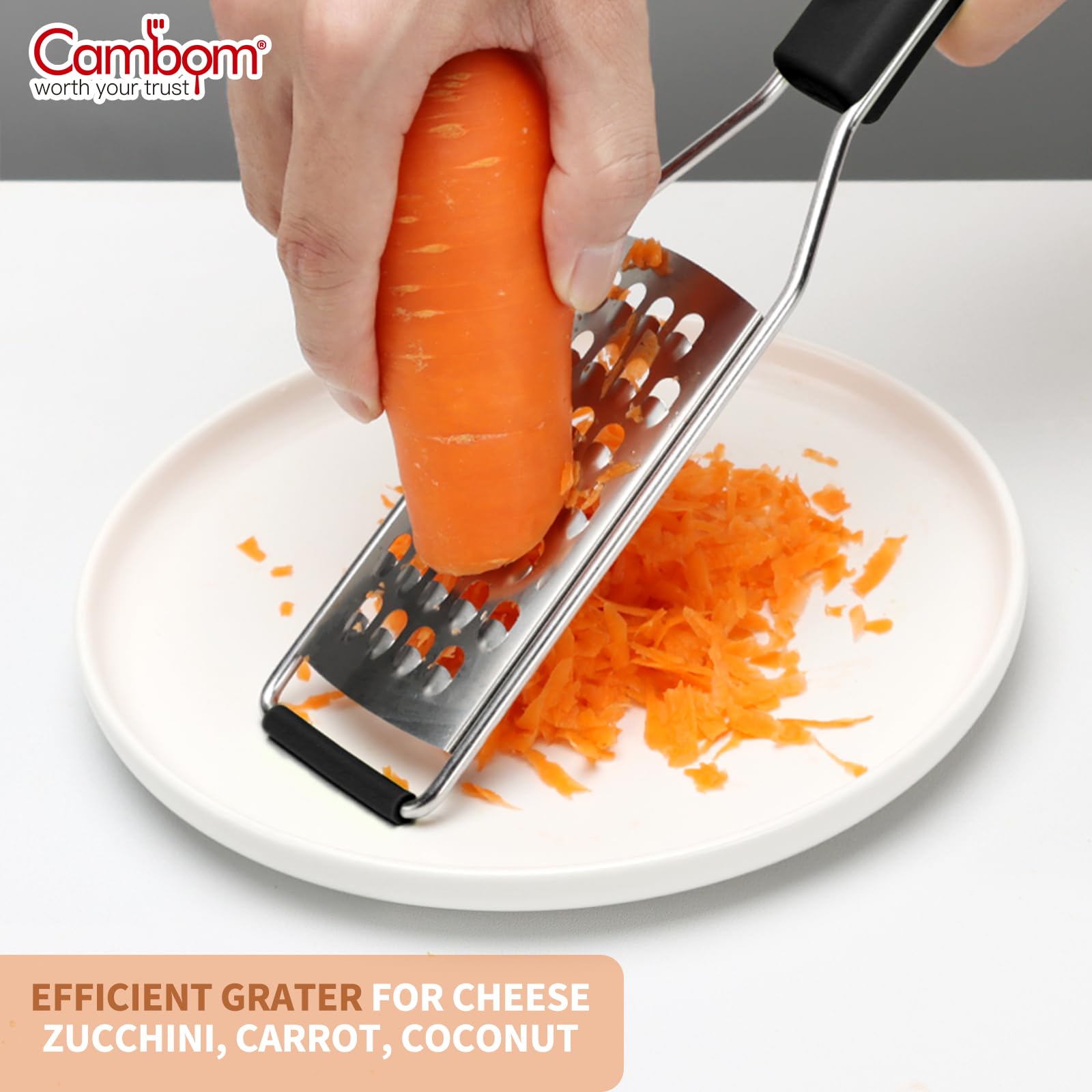 Cambom Lemon Zester Grater Three-piece Suit - Heavy Duty Kitchen Tool for Parmesan Cheese, Ginger, Garlic, Nutmeg, Chocolate, Vegetables，Fruits，Stainless Steel Grater Dishwasher Safe Black