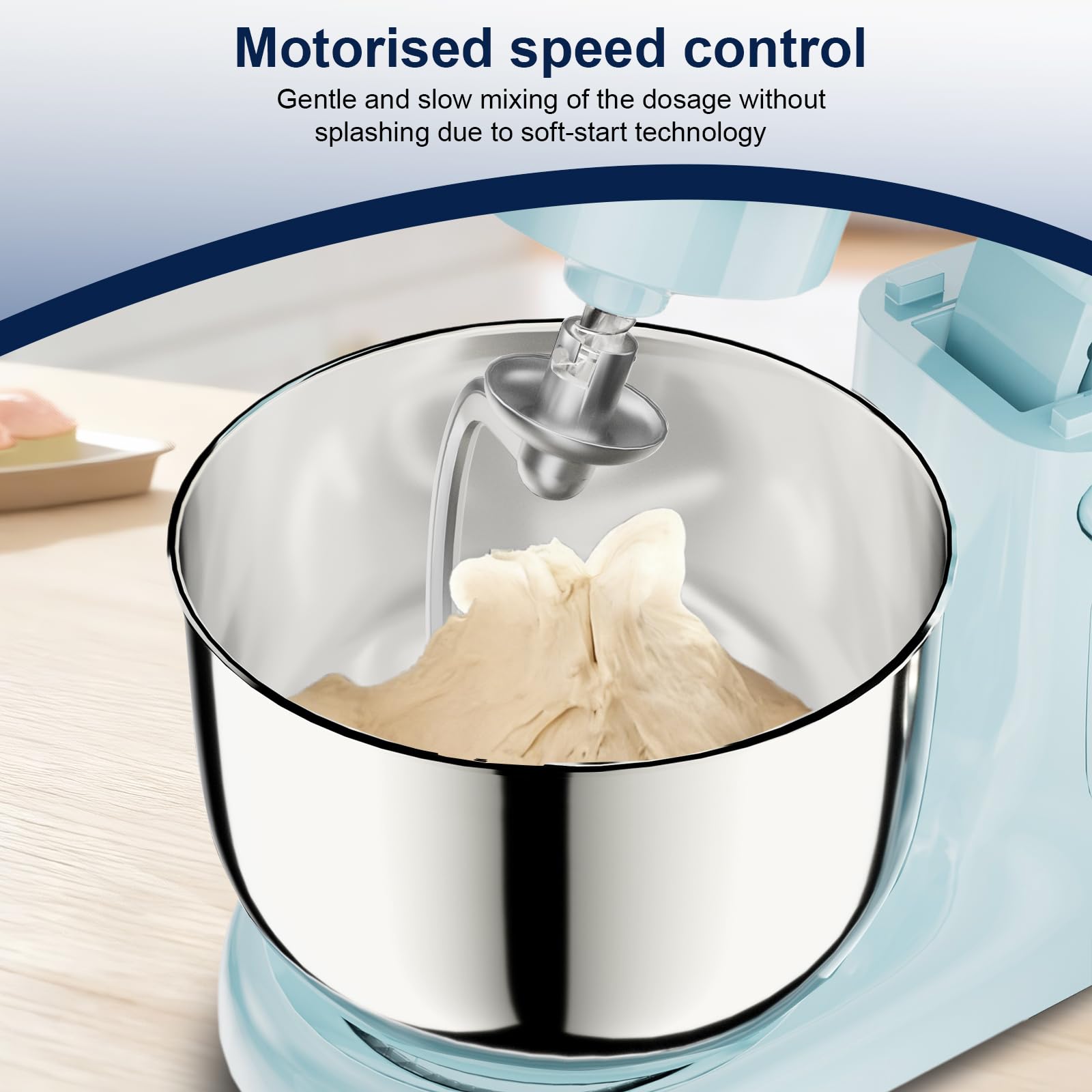 Camic Stand Mixer, 4.2QT+5.3QT Two bowls Electric Food Mixer, 10 Speeds with Digital setting 3-IN-1 Kitchen Mixer for Baking Cakes Cookie Bread Salad with Egg Whisk,Dough Hook,Flat Beater (Grey)