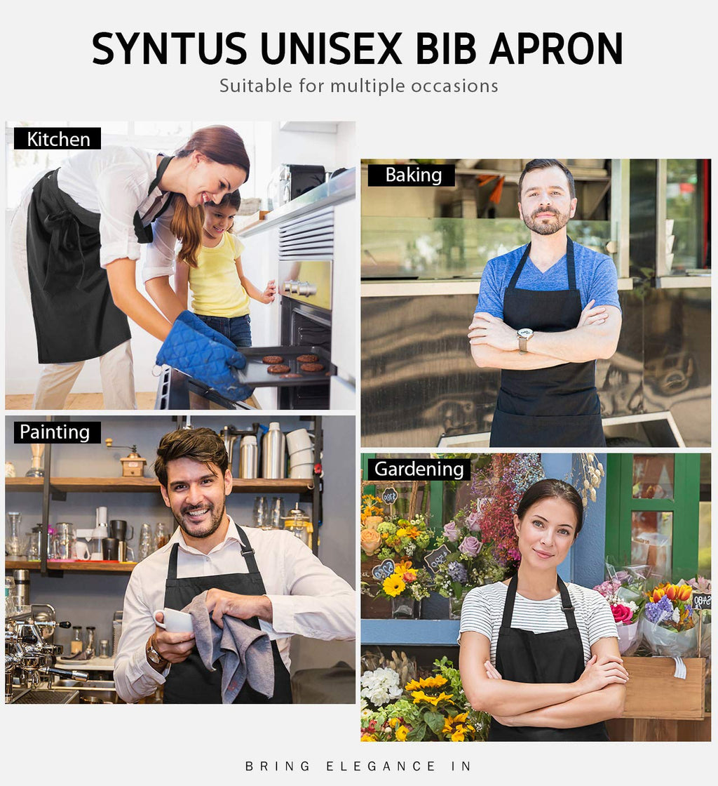 Syntus Adjustable Bib Apron with 2 Pockets Cooking Kitchen Aprons for Women Men Chef