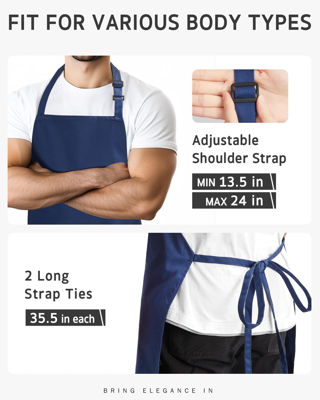 Syntus Adjustable Bib Apron with 2 Pockets Cooking Kitchen Aprons for Women Men Chef