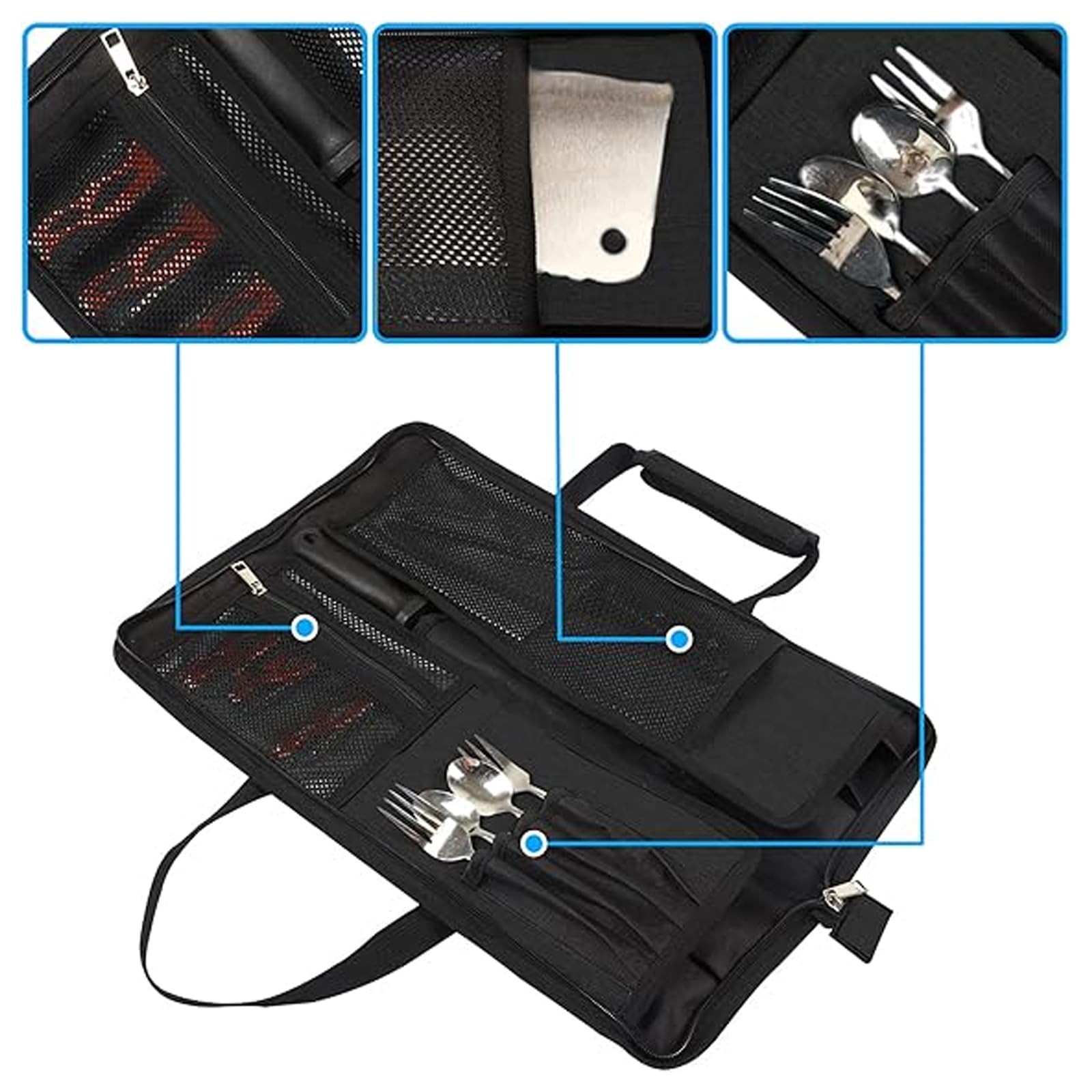 Chef’s Knife Roll Bag, Heavy Duty Oxford Chef Knife Bag, Portable 13 Slots Chef Knife Case, Multi-function Cutlery Knives Pouch Holder Knife Wrap Wallet Tool Roll