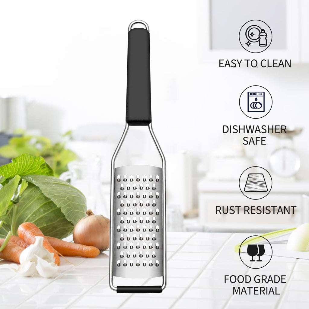 Cambom Lemon Zester Grater Three-piece Suit - Heavy Duty Kitchen Tool for Parmesan Cheese, Ginger, Garlic, Nutmeg, Chocolate, Vegetables，Fruits，Stainless Steel Grater Dishwasher Safe Black