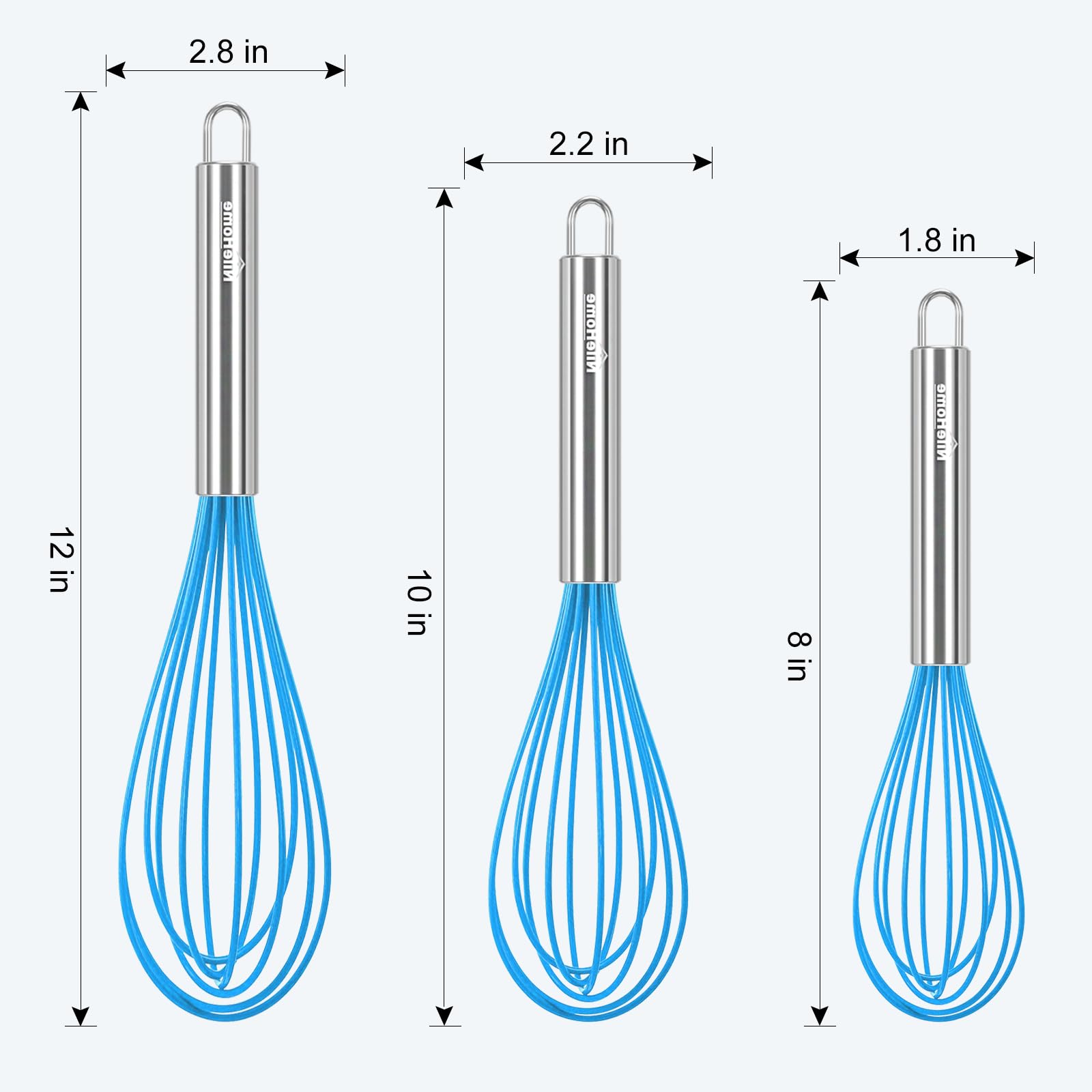 NileHome Stainless Steel Whisk Set 8" 10" 12" Kitchen Whisk Balloon Whisk Kitchen Wisk Wire Whisks for Cooking, Whisking, Blending, Beating, Stirring-3 Pack…