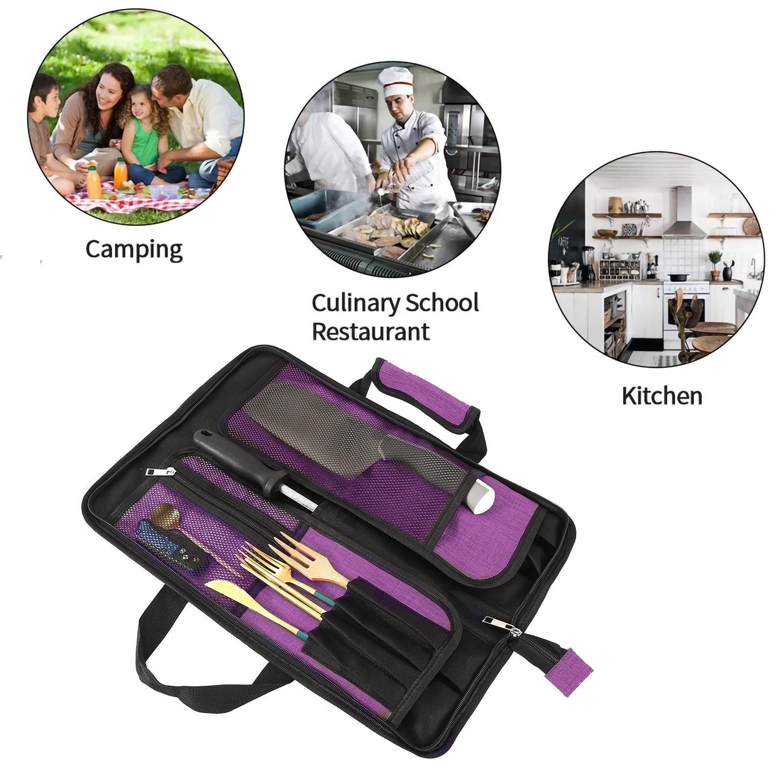 Chef’s Knife Roll Bag, Heavy Duty Oxford Chef Knife Bag, Portable 13 Slots Chef Knife Case, Multi-function Cutlery Knives Pouch Holder Knife Wrap Wallet Tool Roll