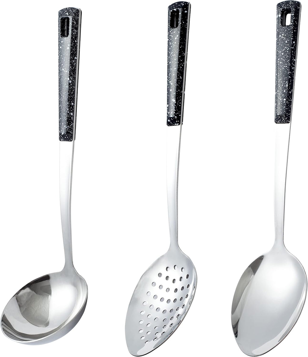 3-Piece,Stainless Steel Serving Spoons Set with Slotted Spoon, Serving Spoon and Perforated Spoons, soup ladle,kitchen cooking utensils set