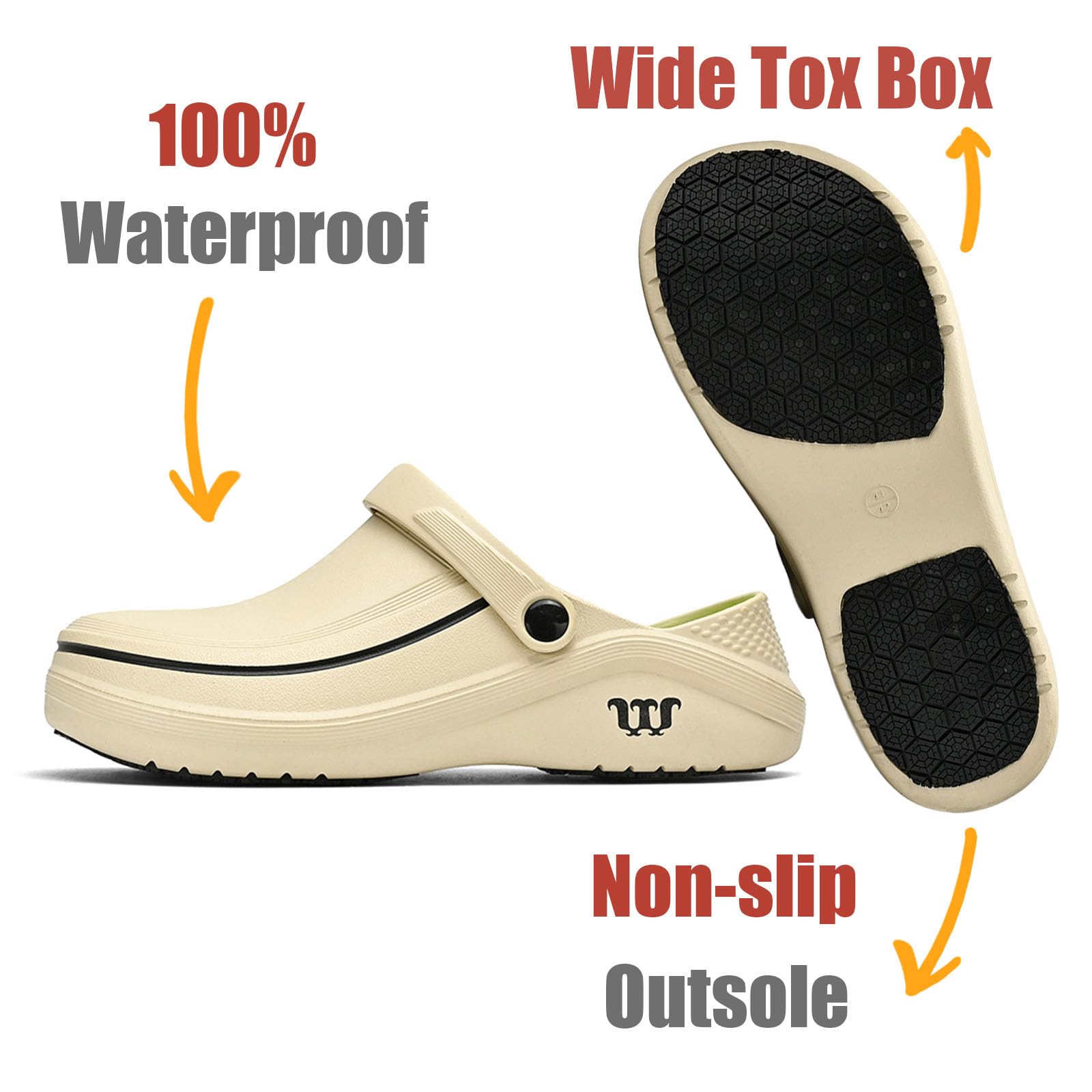SECHRITE Men's Women's Work Clogs - Unisex Garden Chef Shoes Non Slip Waterproof Nurse Kitchen Food Service Shoes