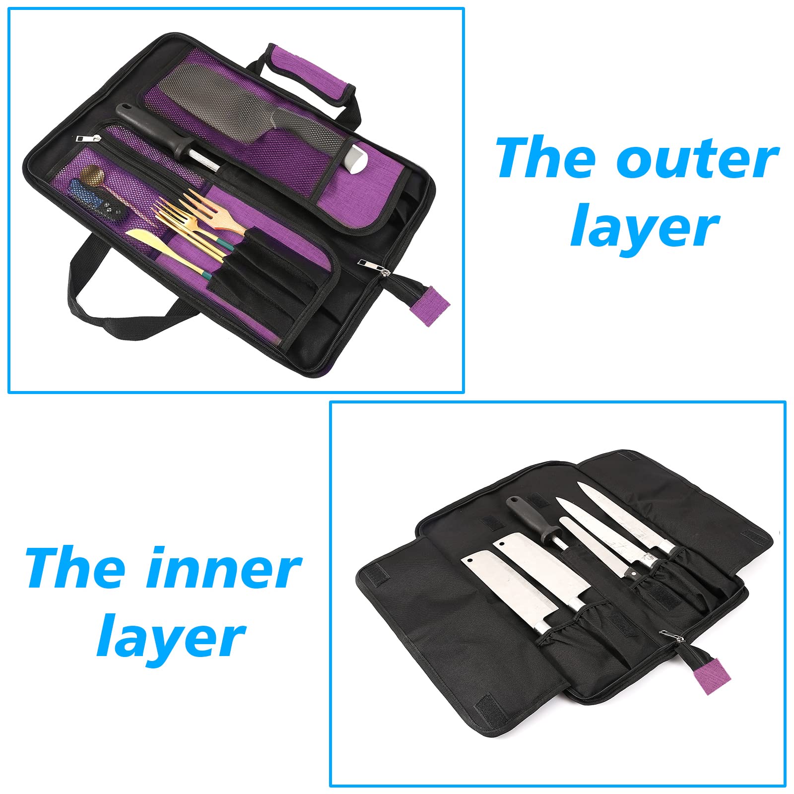 Chef’s Knife Roll Bag, Heavy Duty Oxford Chef Knife Bag, Portable 13 Slots Chef Knife Case, Multi-function Cutlery Knives Pouch Holder Knife Wrap Wallet Tool Roll