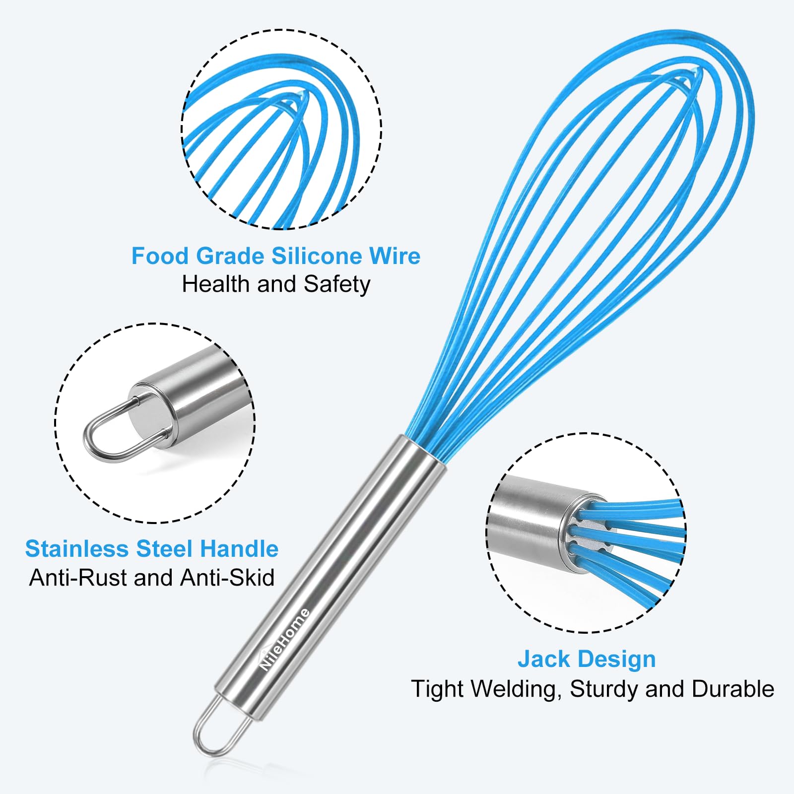 NileHome Stainless Steel Whisk Set 8" 10" 12" Kitchen Whisk Balloon Whisk Kitchen Wisk Wire Whisks for Cooking, Whisking, Blending, Beating, Stirring-3 Pack…