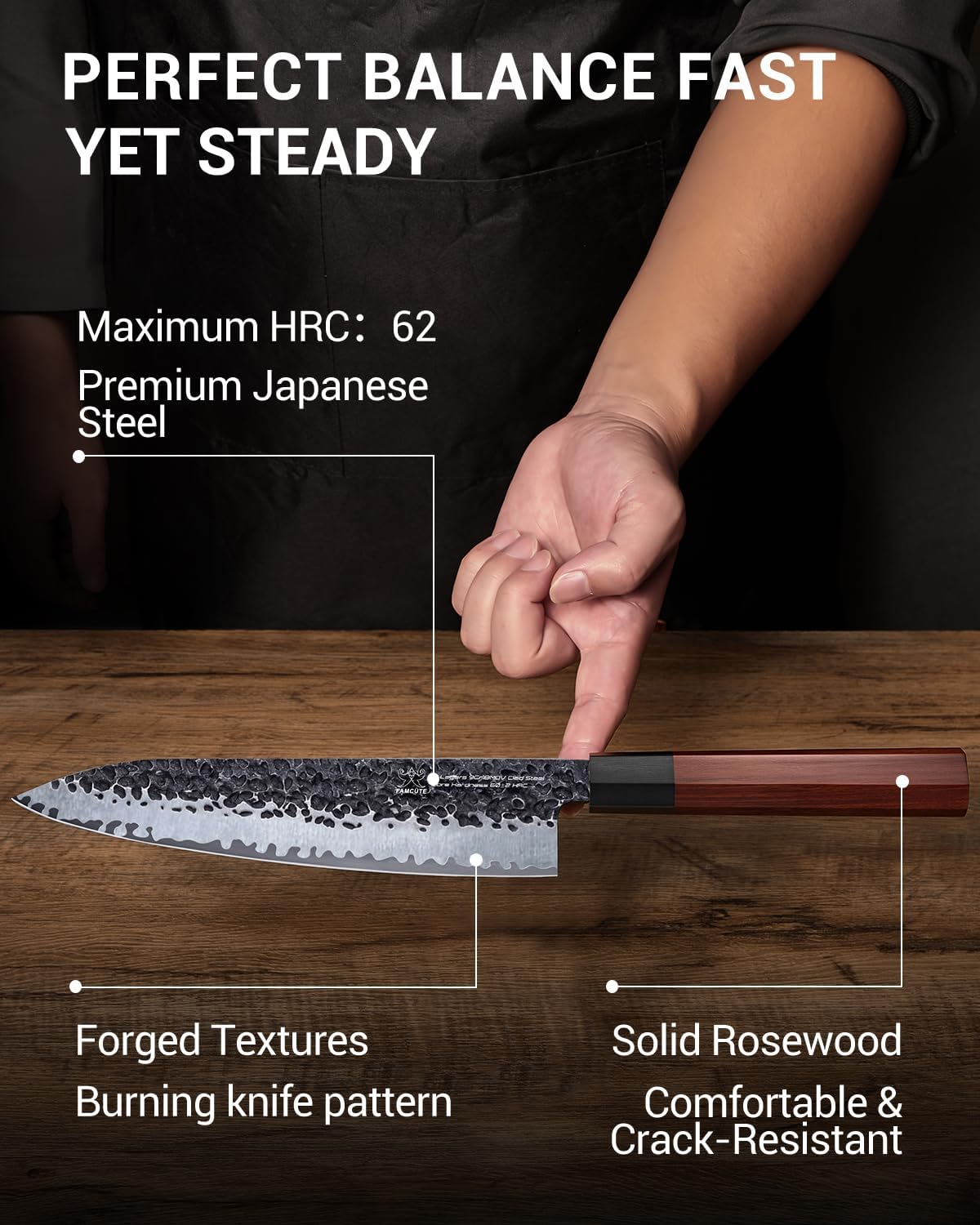 8 Inch Japanese Knife, Hand Forged 5 Layers High Carbon 9CR18MOV Steel Rosewood Handle Chef Knife, Ultra Sharp Durable Professional Kitchen Knife, A Thoughtful Birthday Gifts for Mom/Dad