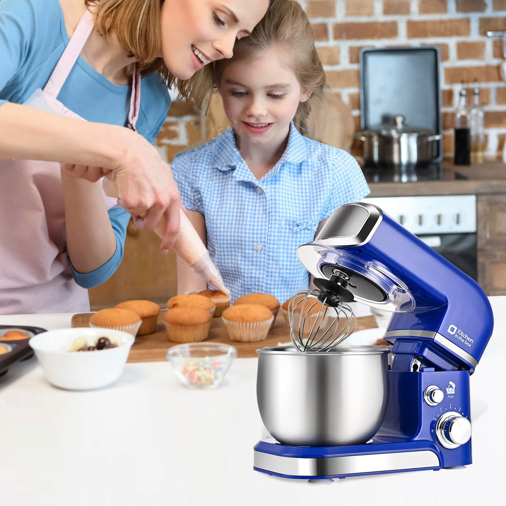 Kitchen in the box Stand Mixer,3.2Qt Small Electric Food Mixer,6 Speeds Portable Lightweight Kitchen Mixer for Daily Use with Egg Whisk,Dough Hook,Flat Beater (Blue)