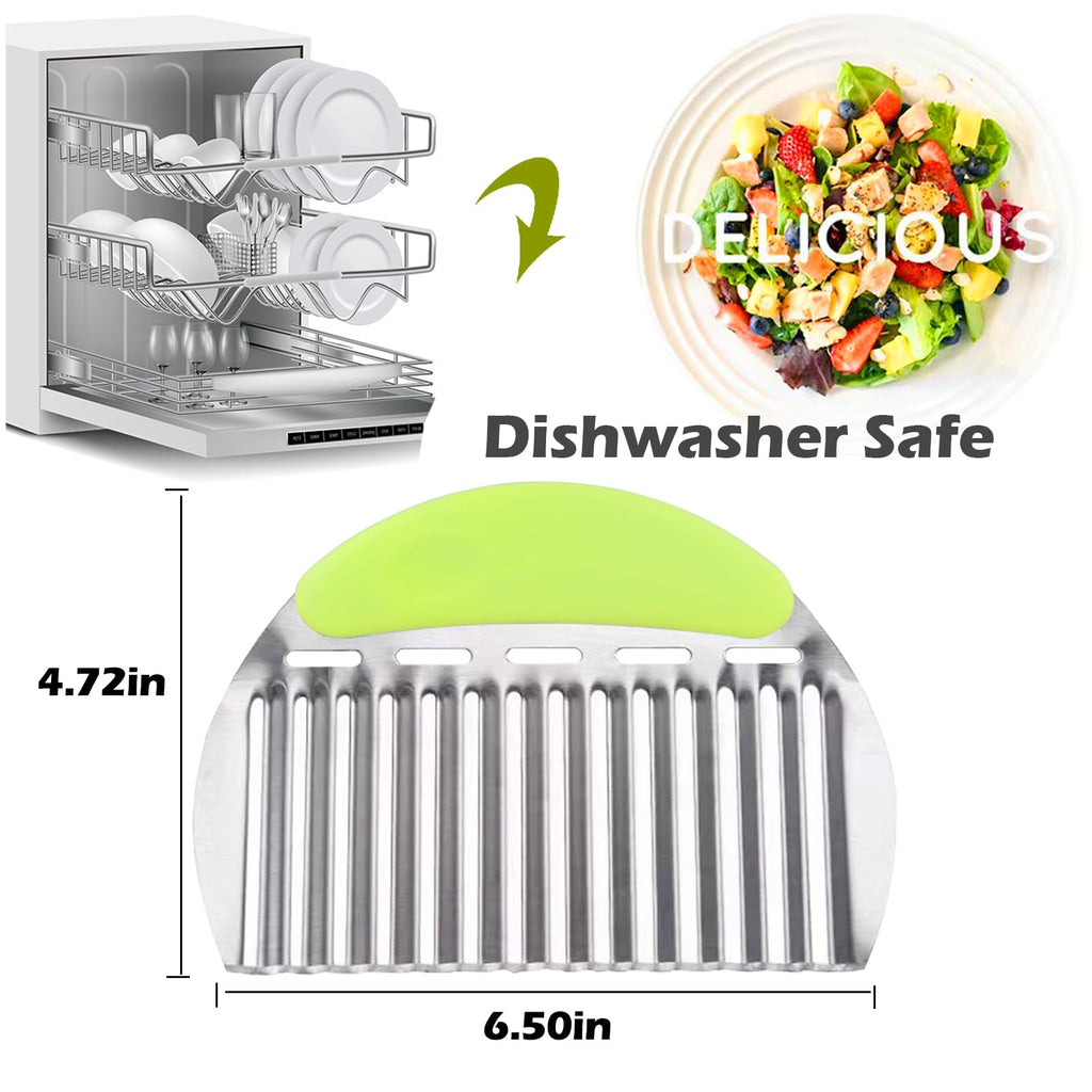 JAYVAR Large Crinkle Cutter French Fry Cutter, Large Crinkle Potato Slicer Wavy Chopper, Stainless Steel Wavy Slicer Crinkle Cutting Chopping Tools with Handle for Carrot Vegetable