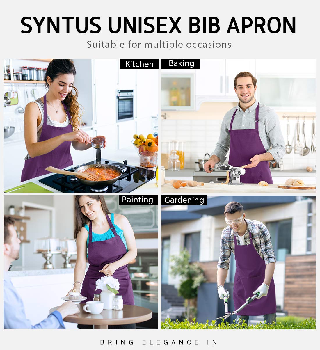 Syntus Adjustable Bib Apron with 2 Pockets Cooking Kitchen Aprons for Women Men Chef