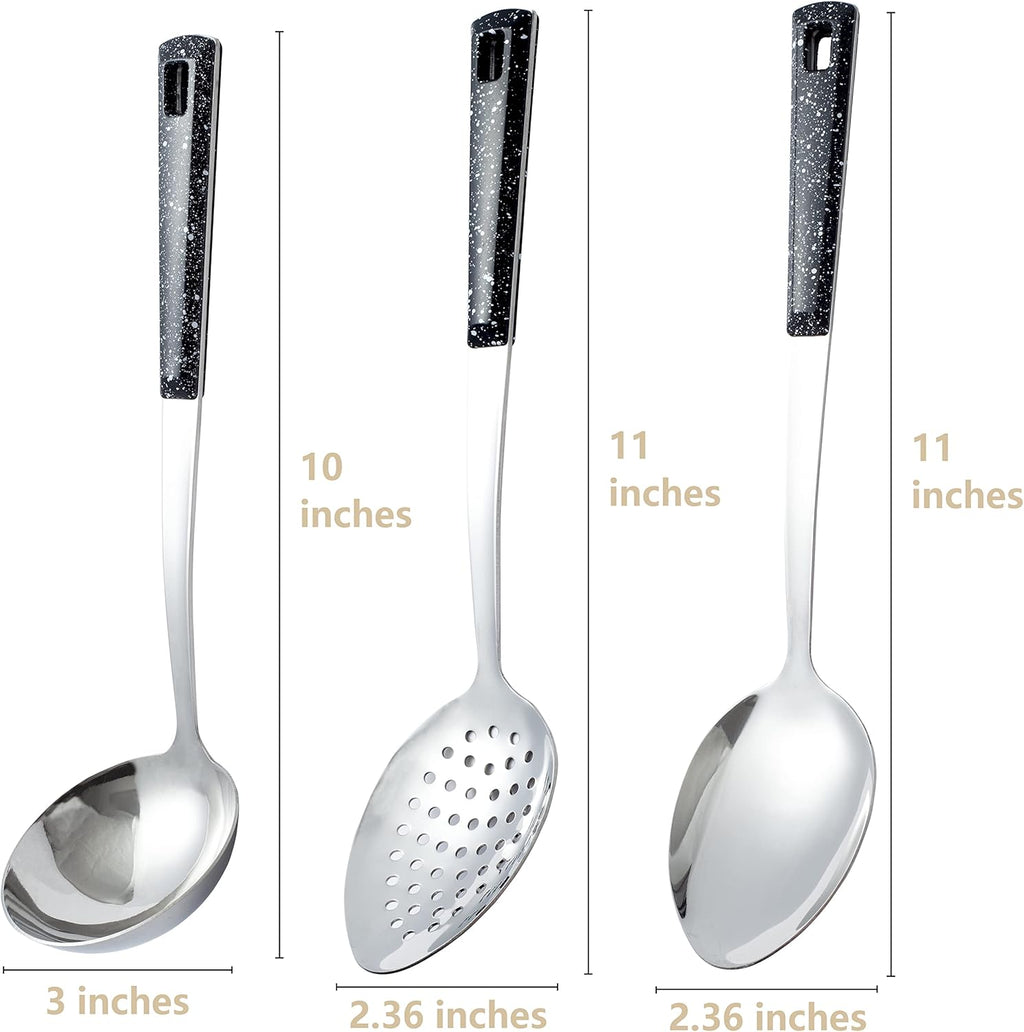 3-Piece,Stainless Steel Serving Spoons Set with Slotted Spoon, Serving Spoon and Perforated Spoons, soup ladle,kitchen cooking utensils set