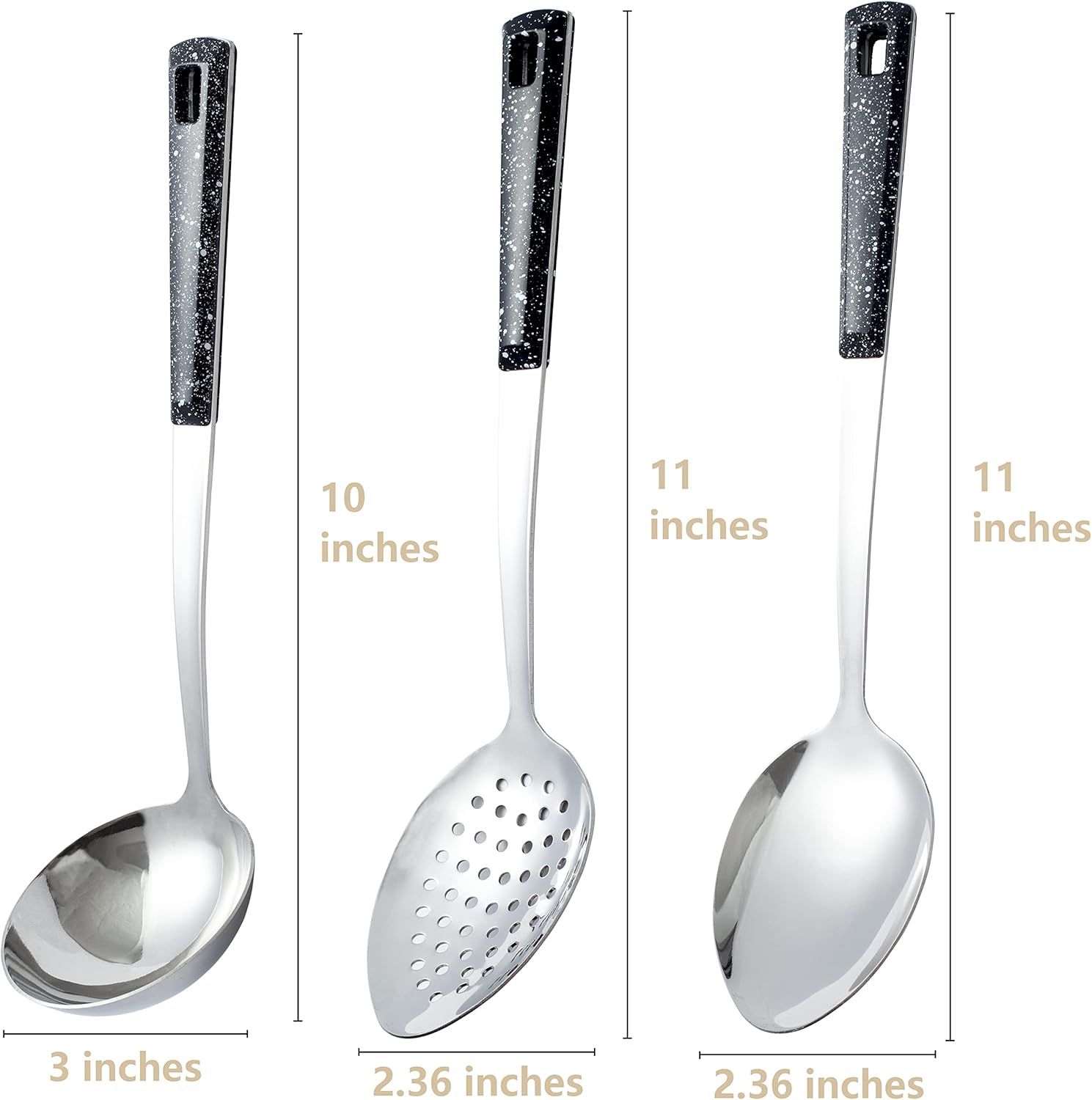 3-Piece,Stainless Steel Serving Spoons Set with Slotted Spoon, Serving Spoon and Perforated Spoons, soup ladle,kitchen cooking utensils set
