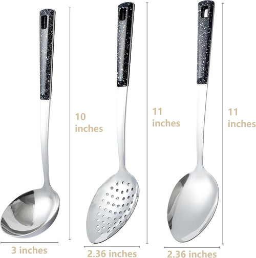 3-Piece,Stainless Steel Serving Spoons Set with Slotted Spoon, Serving Spoon and Perforated Spoons, soup ladle,kitchen cooking utensils set