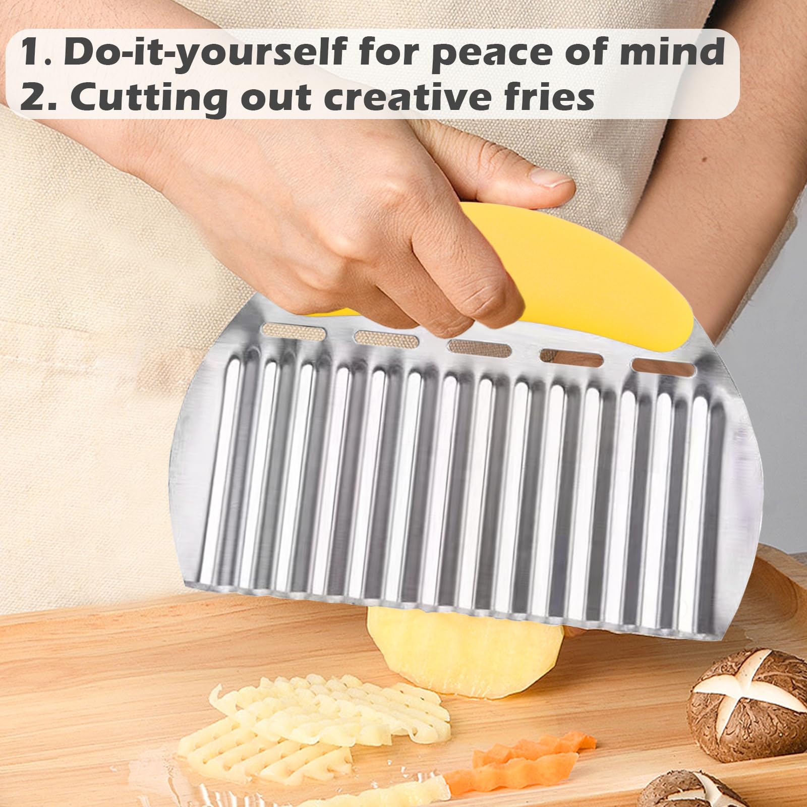 JAYVAR Large Crinkle Cutter French Fry Cutter, Large Crinkle Potato Slicer Wavy Chopper, Stainless Steel Wavy Slicer Crinkle Cutting Chopping Tools with Handle for Carrot Vegetable