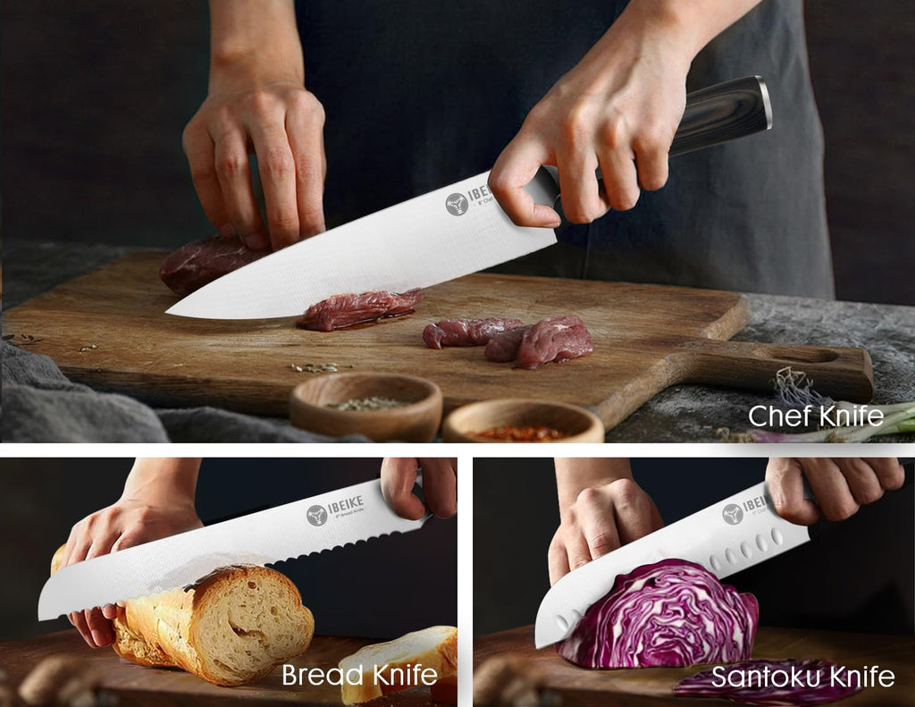 Chef Knife Set Professional - 7-Piece Kitchen knife Set without Block, High Carbon Stainless Steel Japanese-Style Kitchen knives, Full-Tang, Ergonomic Pakkawood Handle for Christmas