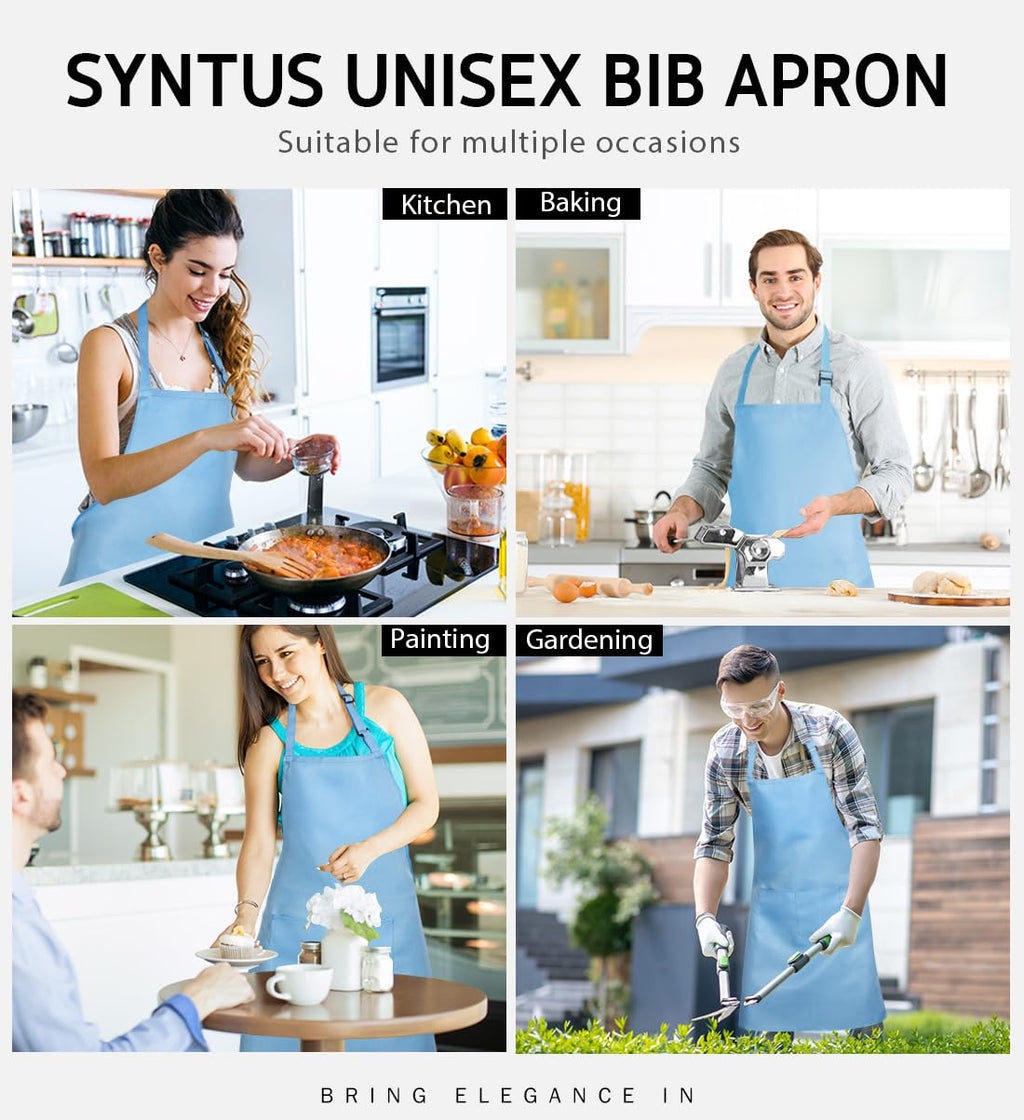 Syntus Adjustable Bib Apron with 2 Pockets Cooking Kitchen Aprons for Women Men Chef