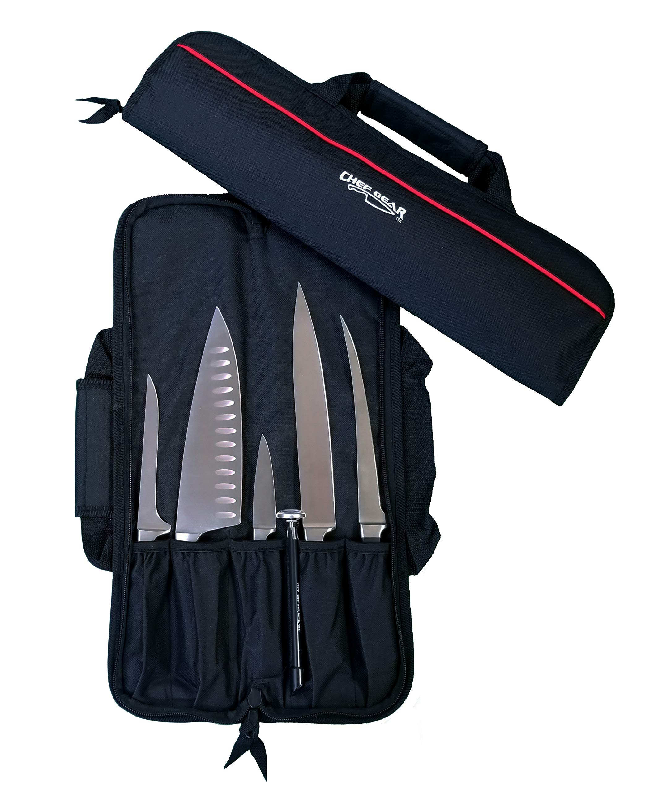 Ergo Chef 5 Pocket Chef Knife Case Roll Bag Bi-Fold (Black) Lightweight - Durable Nylon / Polyester Blend– Perfect for the Busy Traveling Chef