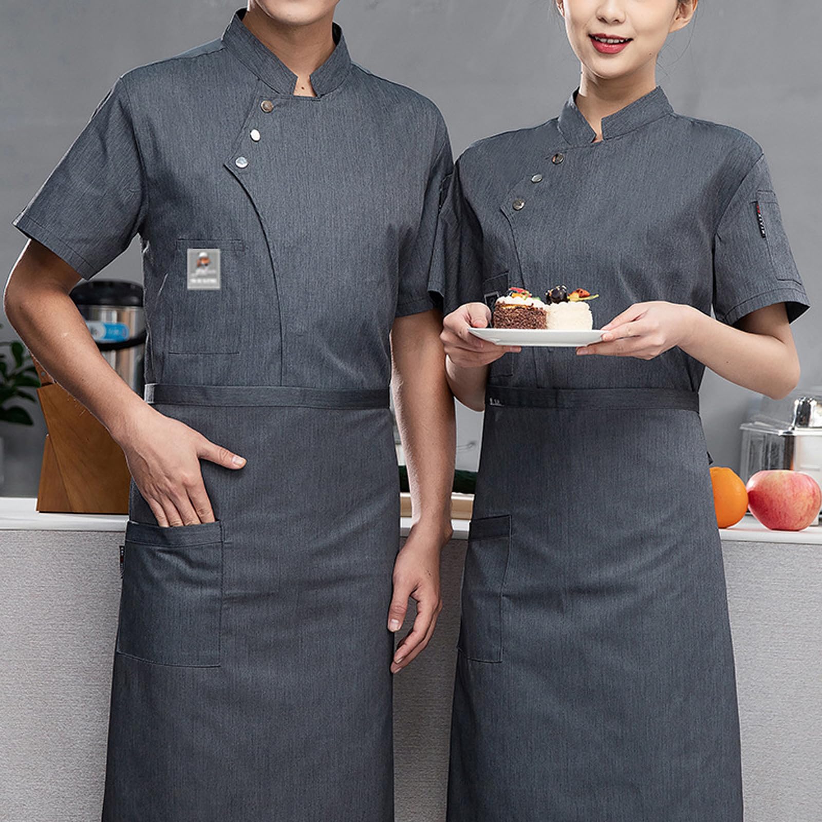 Unisex Chef Coat Short Sleeve,Chef Coat Men/Women Comfortable Button Closure - Kitchen,Restaurant,Hotel Uniform